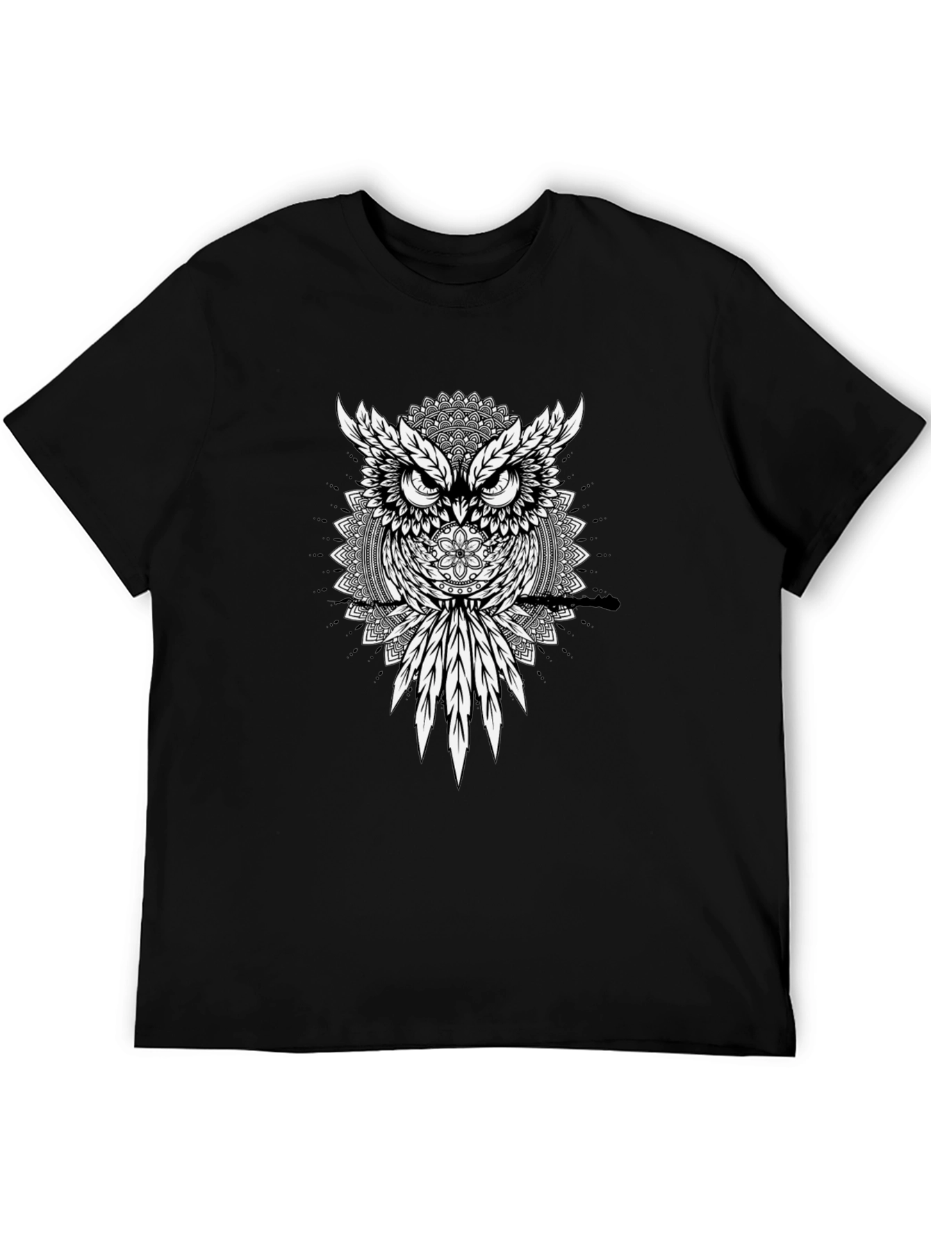 Owl Mandala Graphic Print Mens T-Shirt