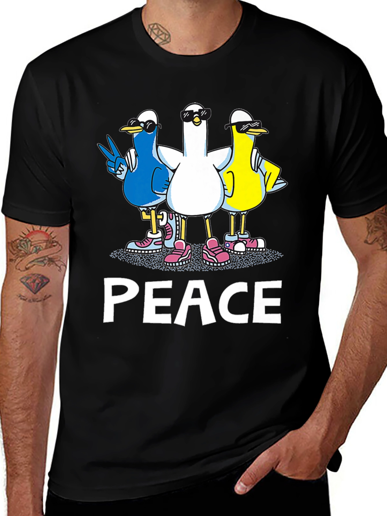 Peace Ducks Black T-Shirt - Cool Graphic Tee
