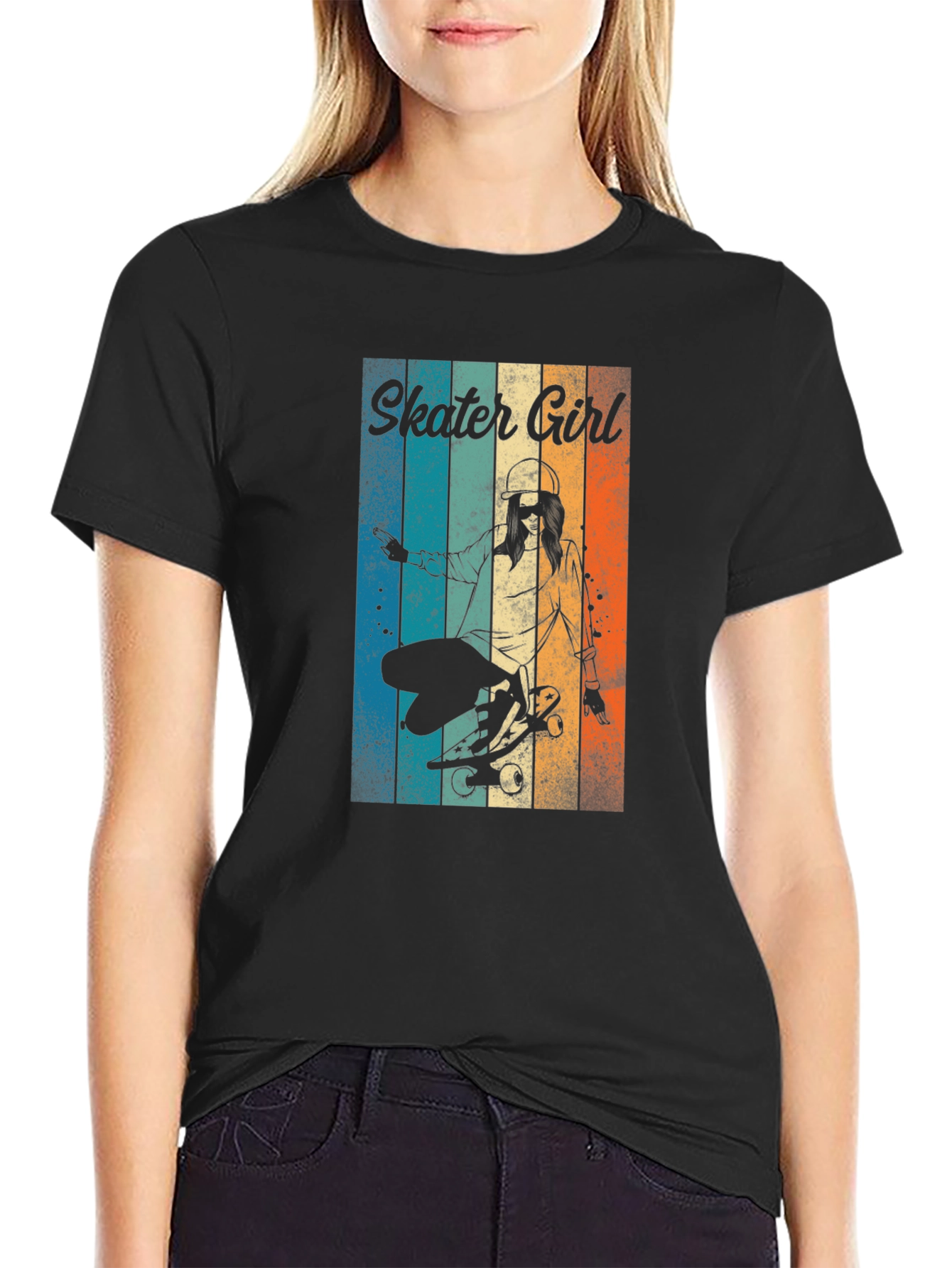 Skater Girl Retro T-Shirt - Cool Skateboard Design
