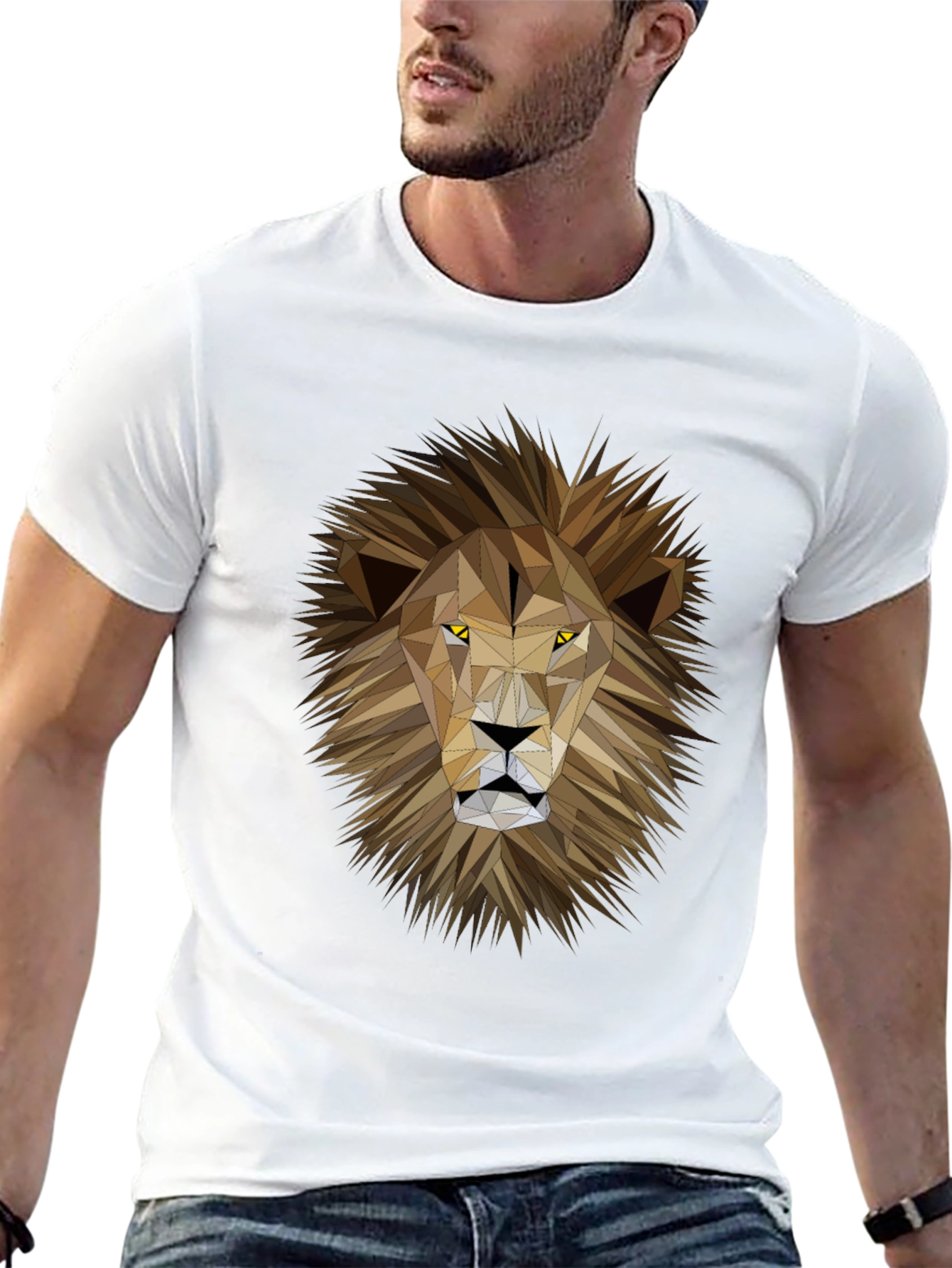 Geometric Lion Graphic Print Black T-Shirt