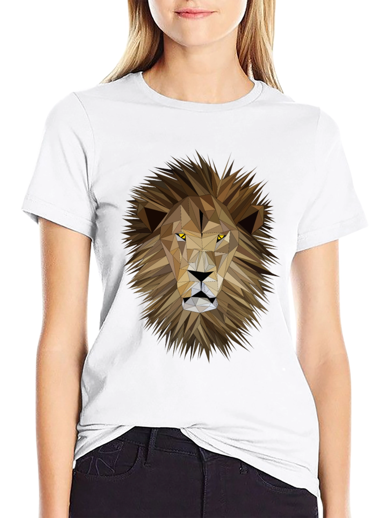 Geometric Lion Graphic Print Black T-Shirt