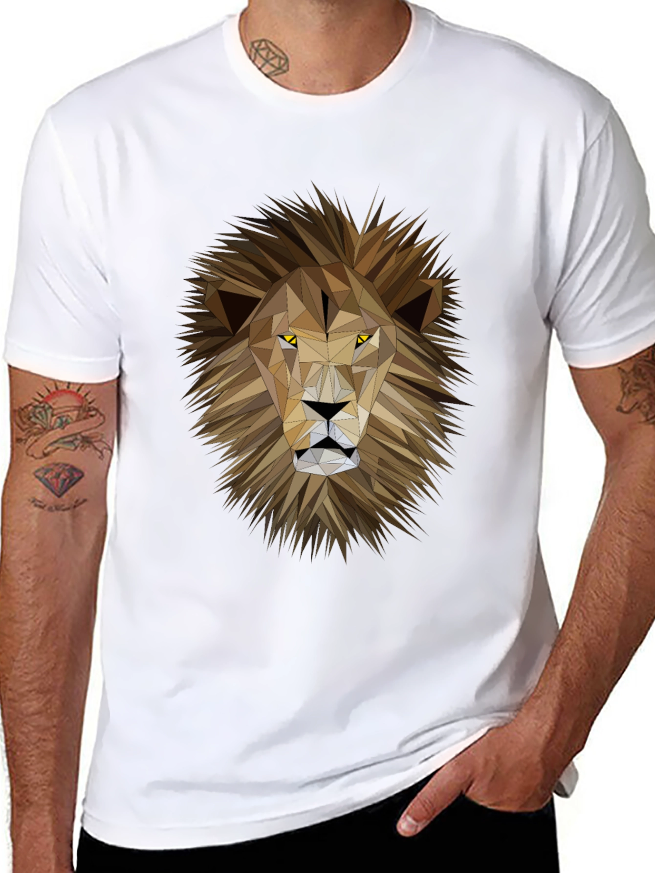 Geometric Lion Graphic Print Black T-Shirt