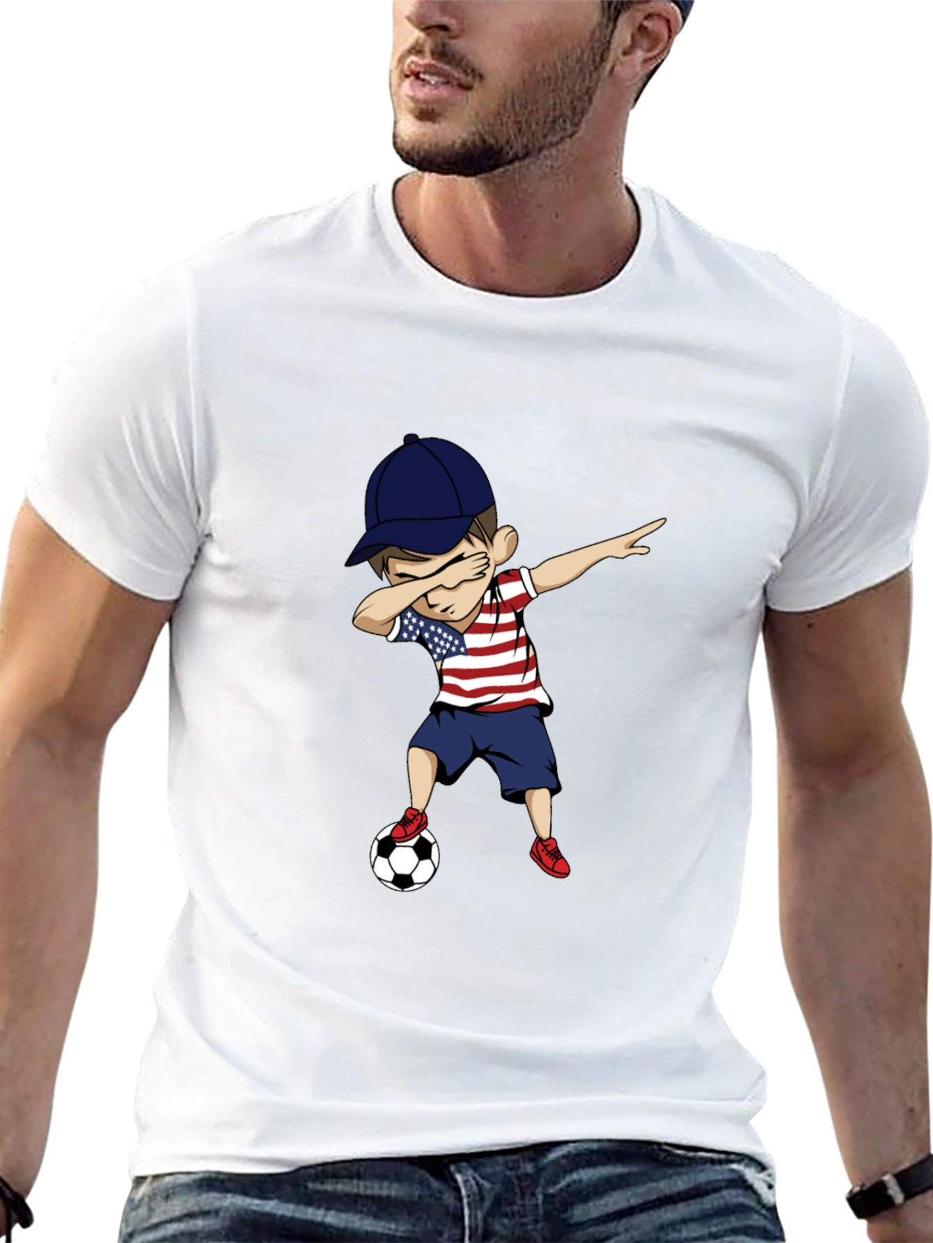 Dabbing Kid Soccer USA Patriotic T-Shirt