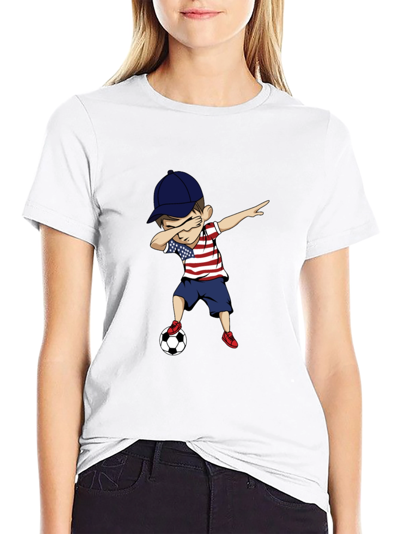 Dabbing Kid Soccer USA Patriotic T-Shirt
