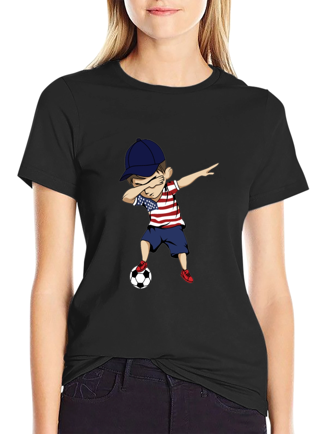 Dabbing Kid Soccer USA Patriotic T-Shirt