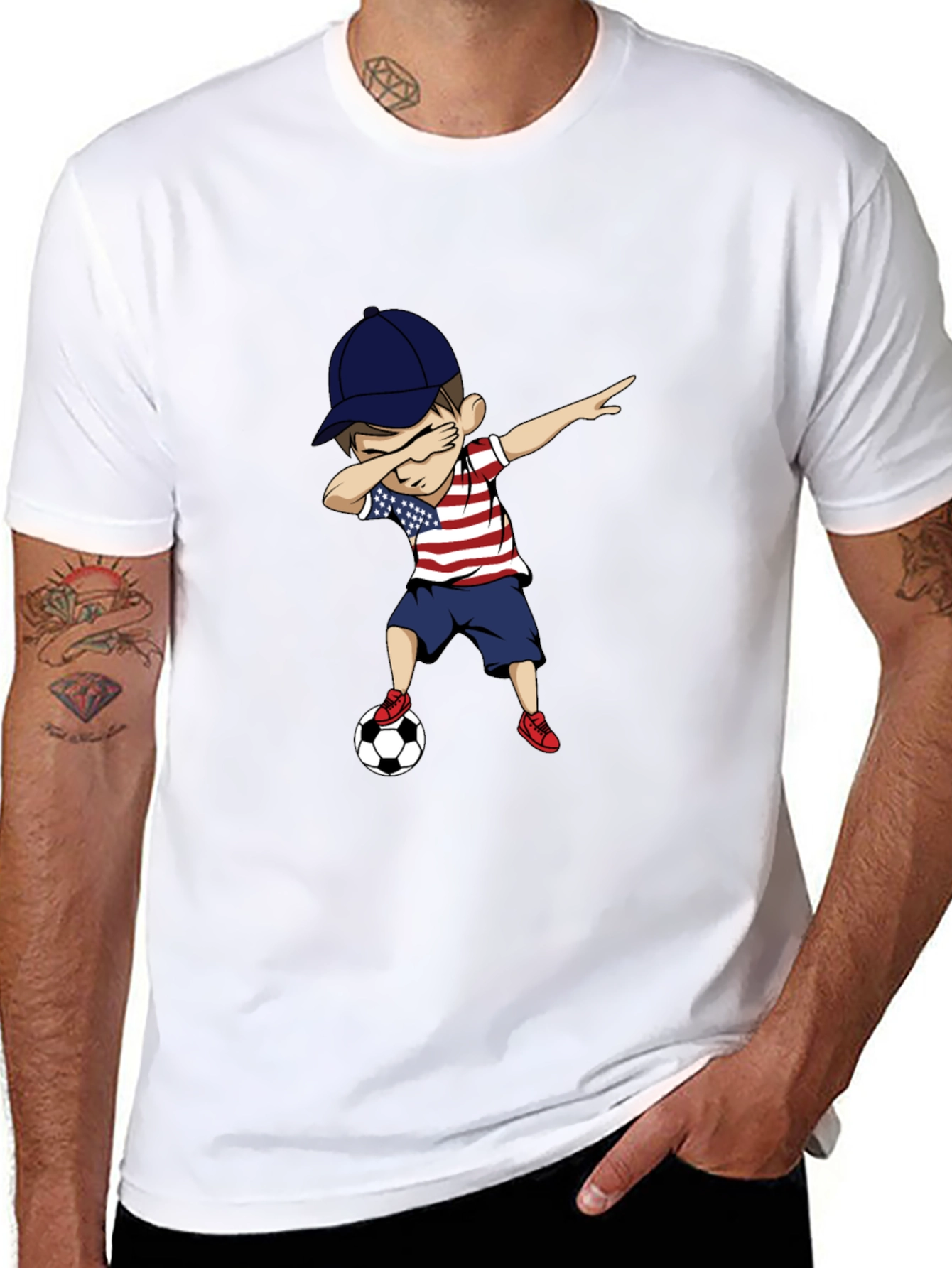 Dabbing Kid Soccer USA Patriotic T-Shirt
