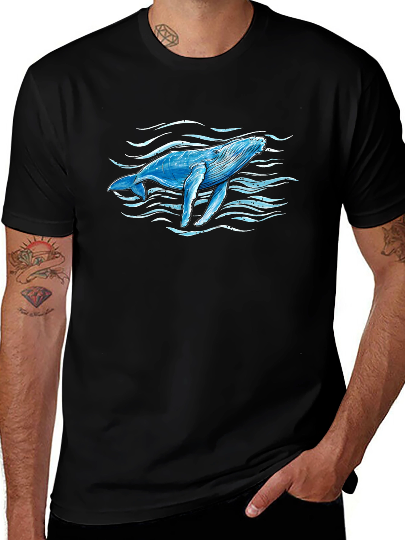 Whale Graphic Print Black T-Shirt