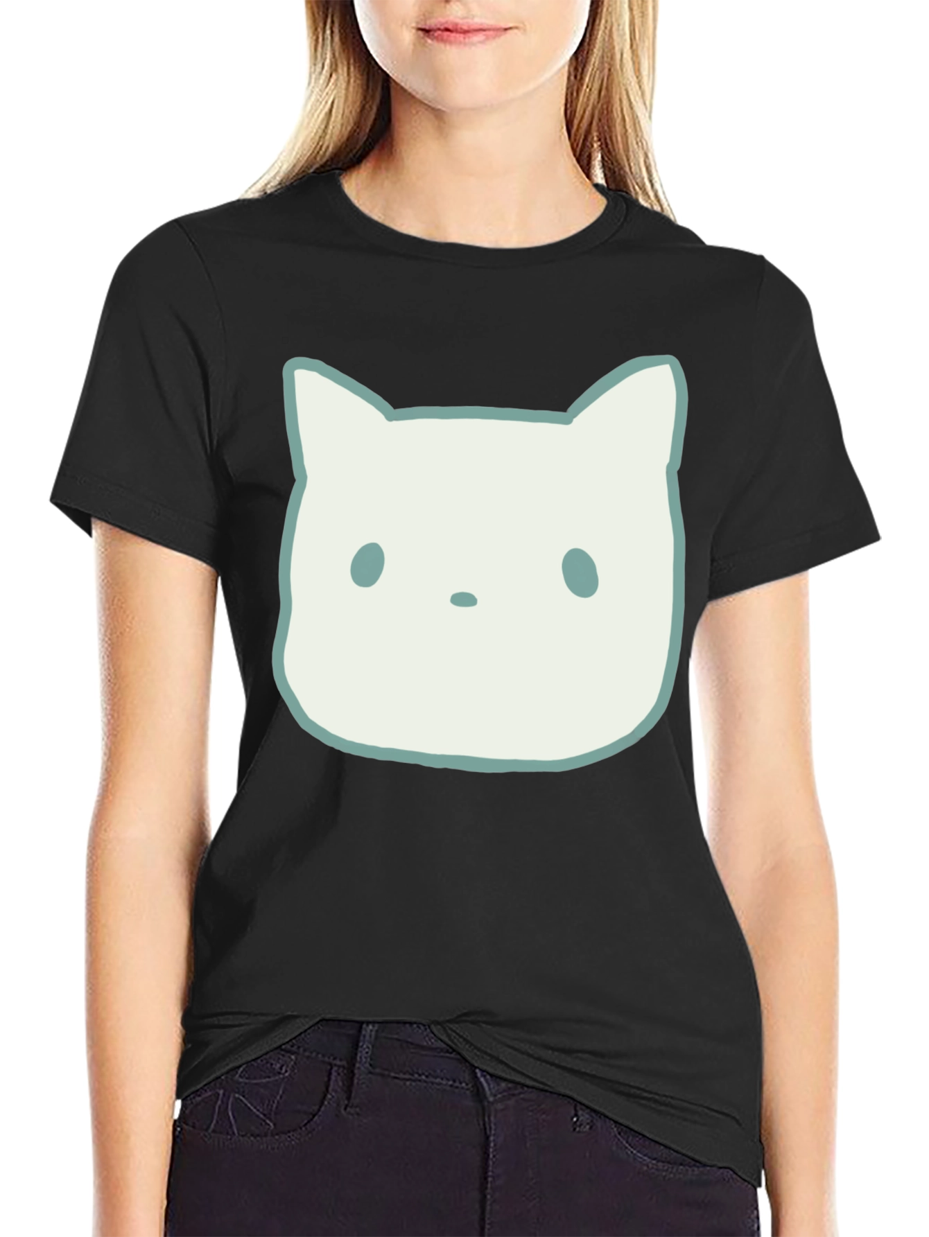 Cute Cat Face Graphic Tee - Black Unisex T-Shirt