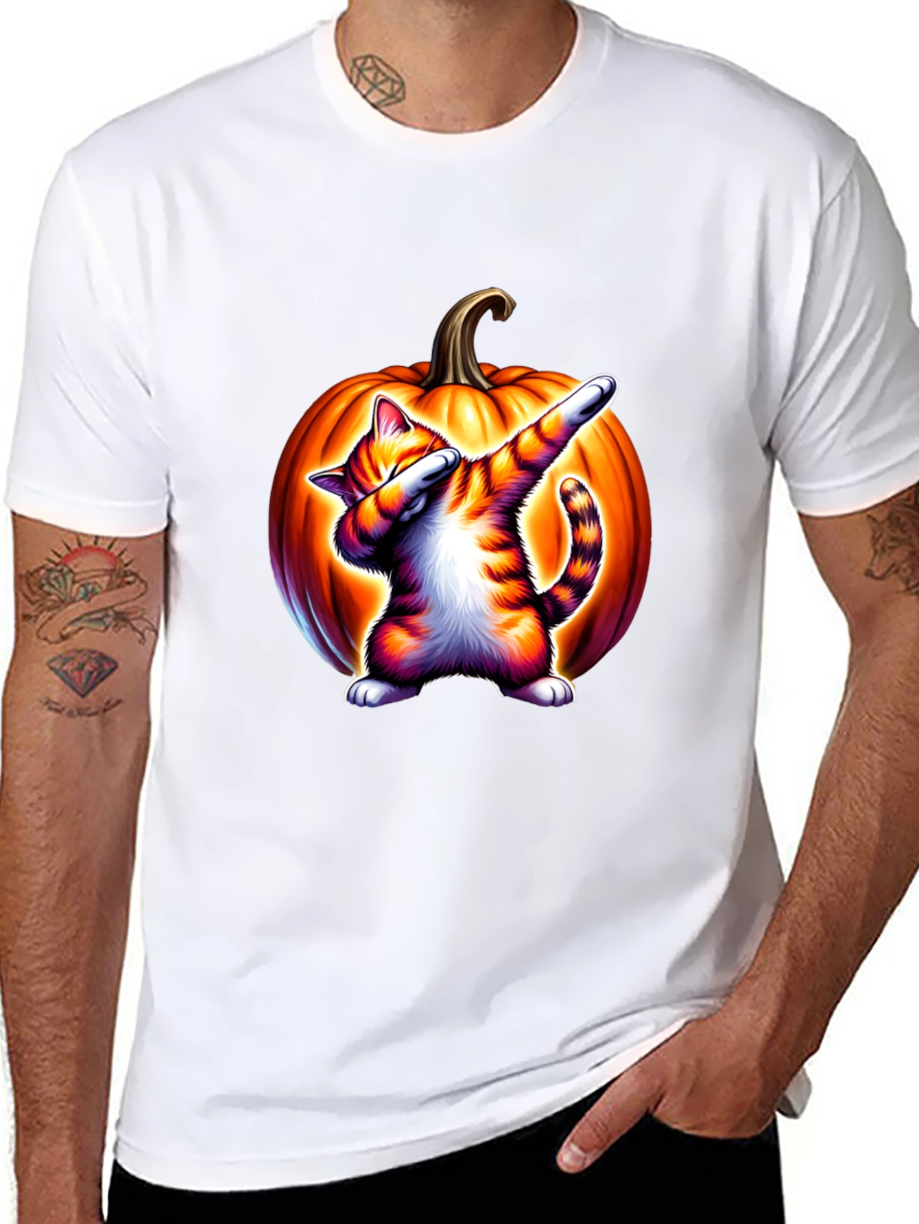 Dabbing Cat Pumpkin Halloween T-Shirt