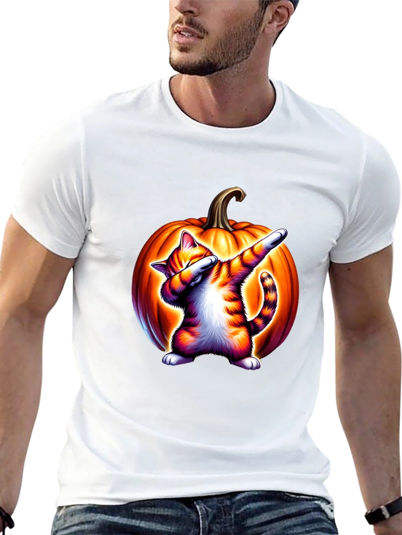 Dabbing Cat Pumpkin Halloween T-Shirt