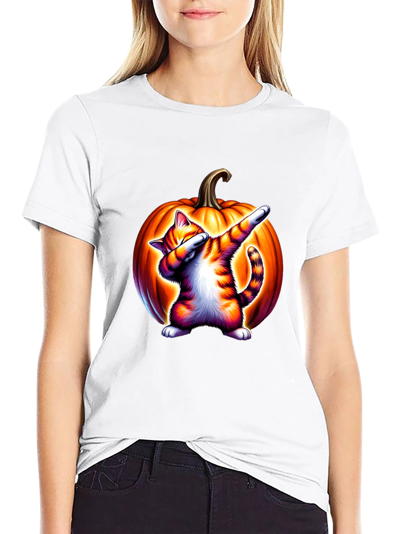 Dabbing Cat Pumpkin Halloween T-Shirt
