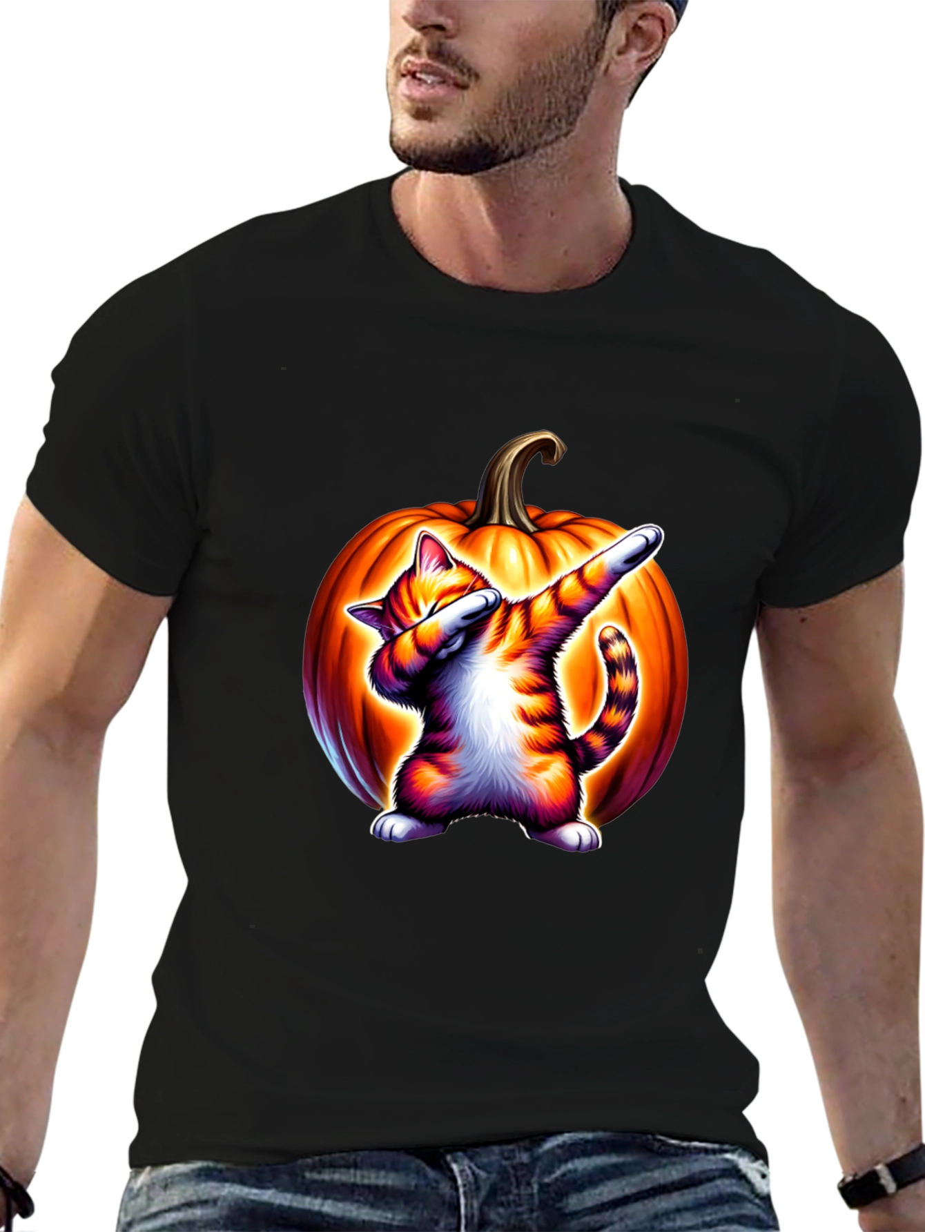 Dabbing Cat Pumpkin Halloween T-Shirt