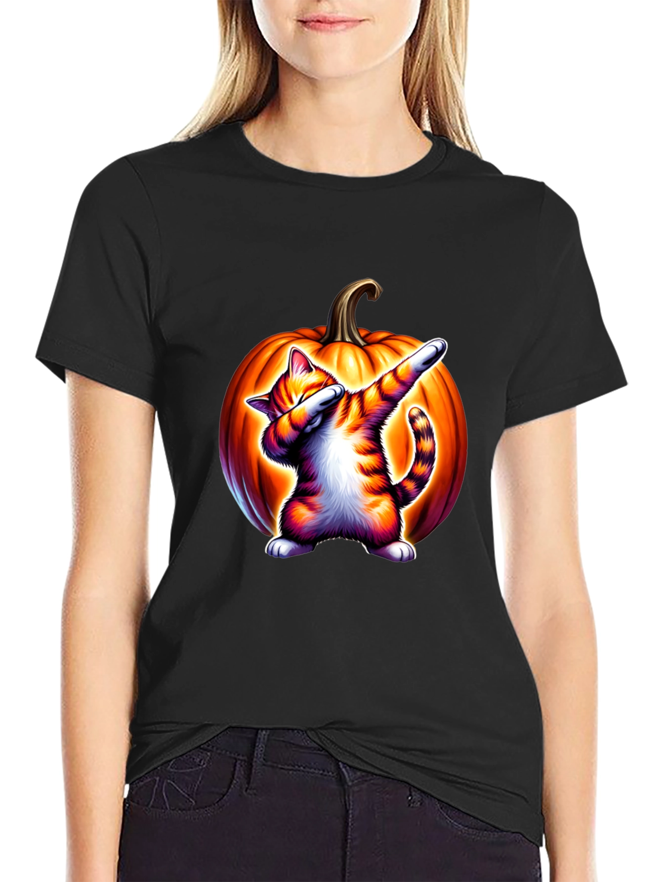 Dabbing Cat Pumpkin Halloween T-Shirt
