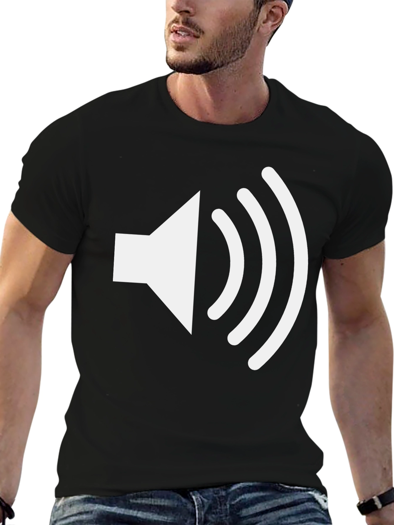 Sound Wave Graphic Tee - Black Cotton T-Shirt