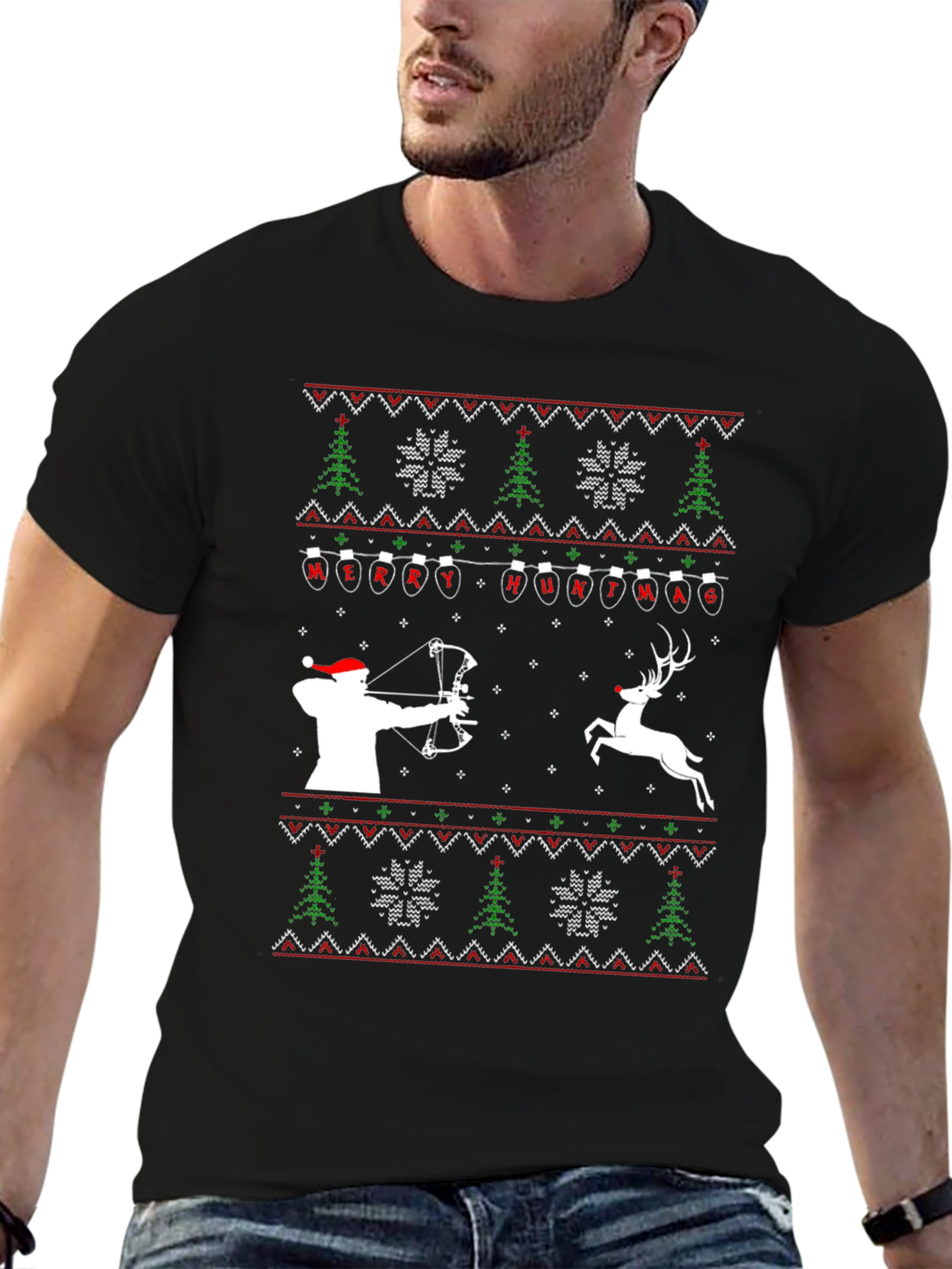 Merry Huntmas T-Shirt - Ugly Christmas Sweater Style Tee