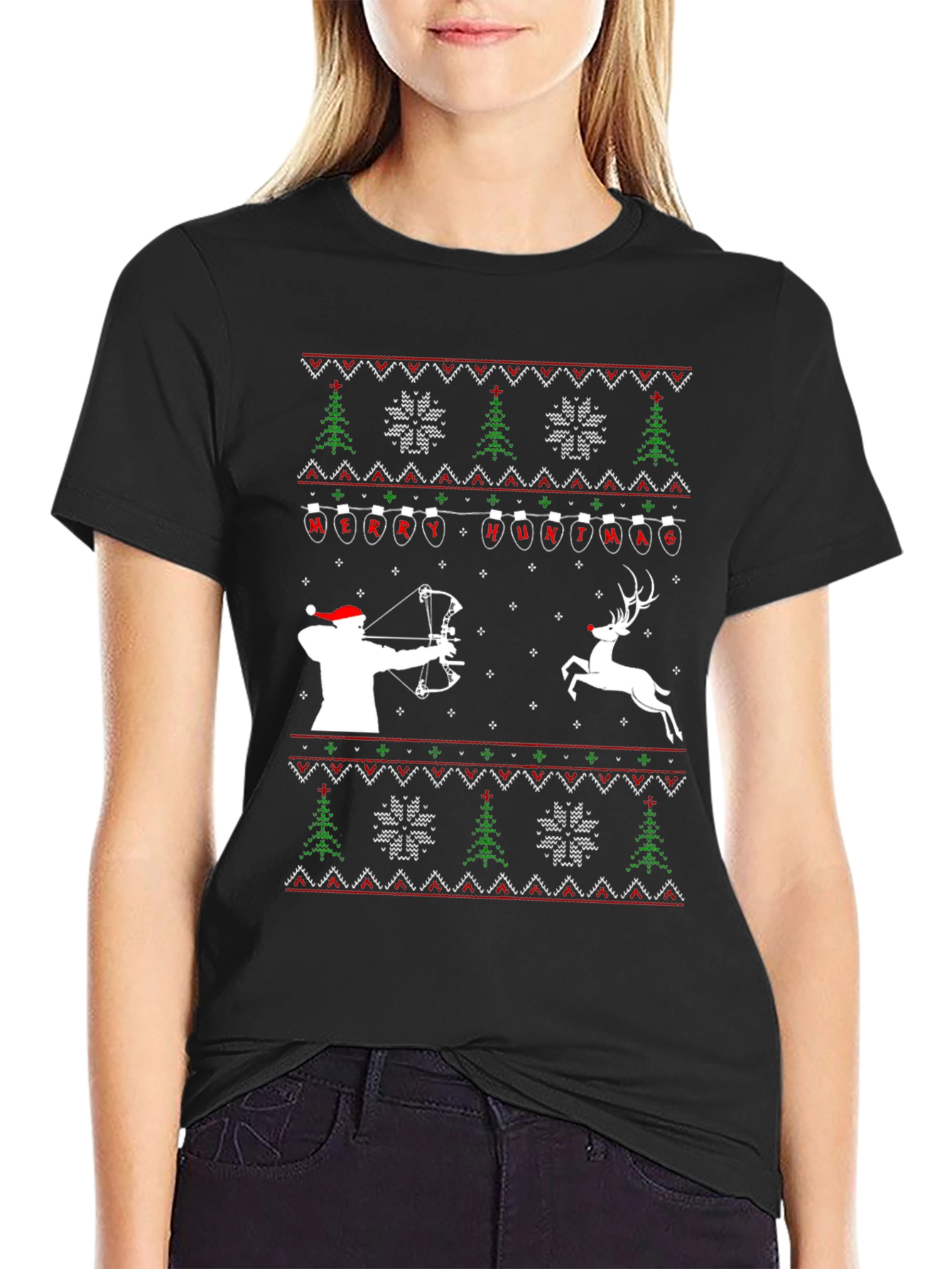 Merry Huntmas T-Shirt - Ugly Christmas Sweater Style Tee