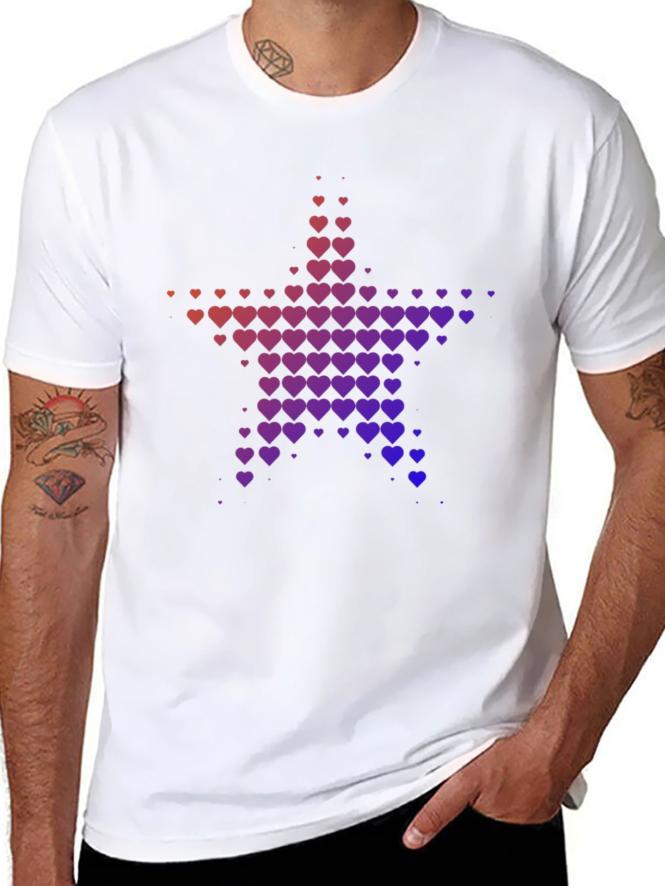 Heart Star Graphic Tee - Black Casual T-Shirt
