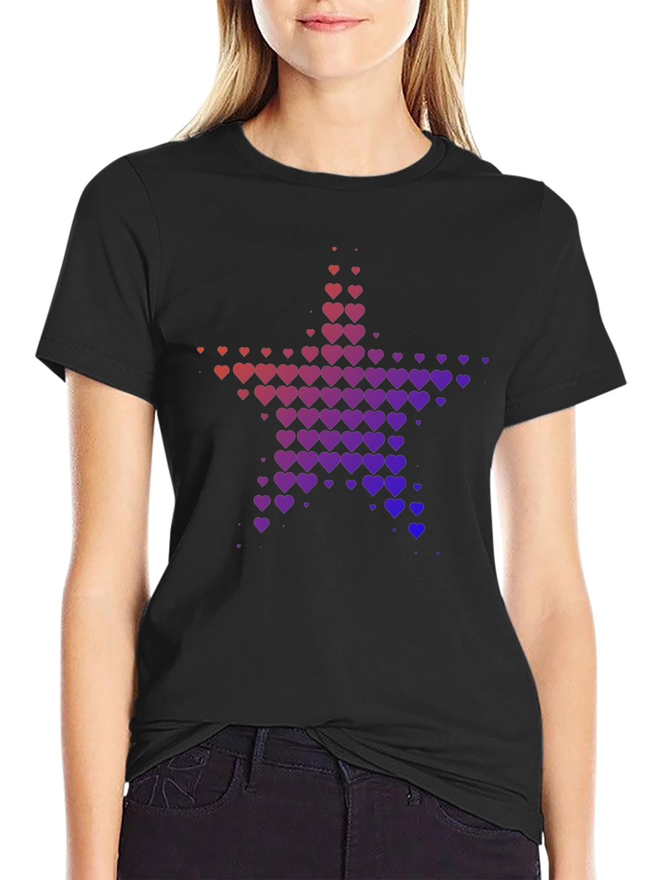 Heart Star Graphic Tee - Black Casual T-Shirt