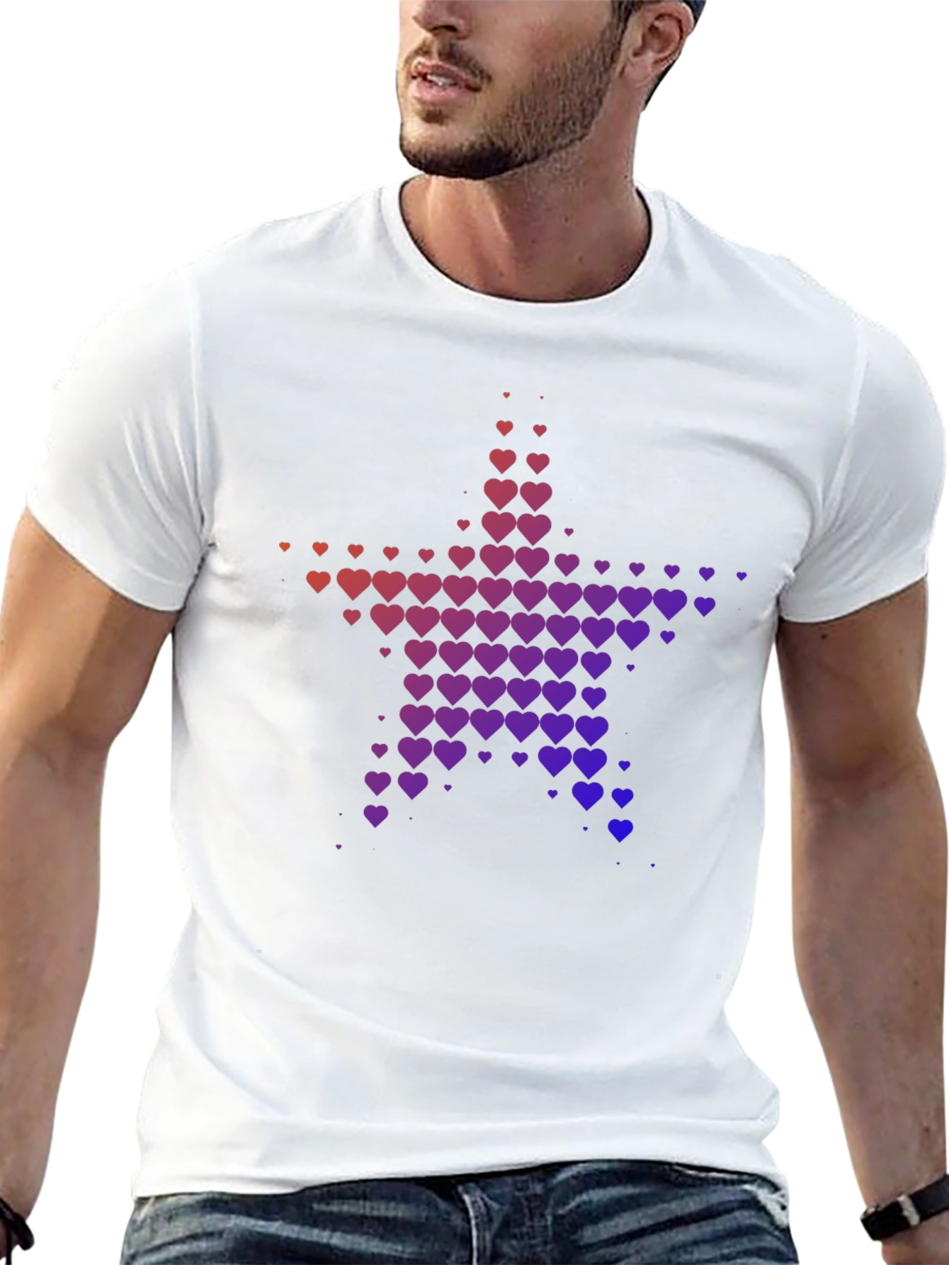 Heart Star Graphic Tee - Black Casual T-Shirt