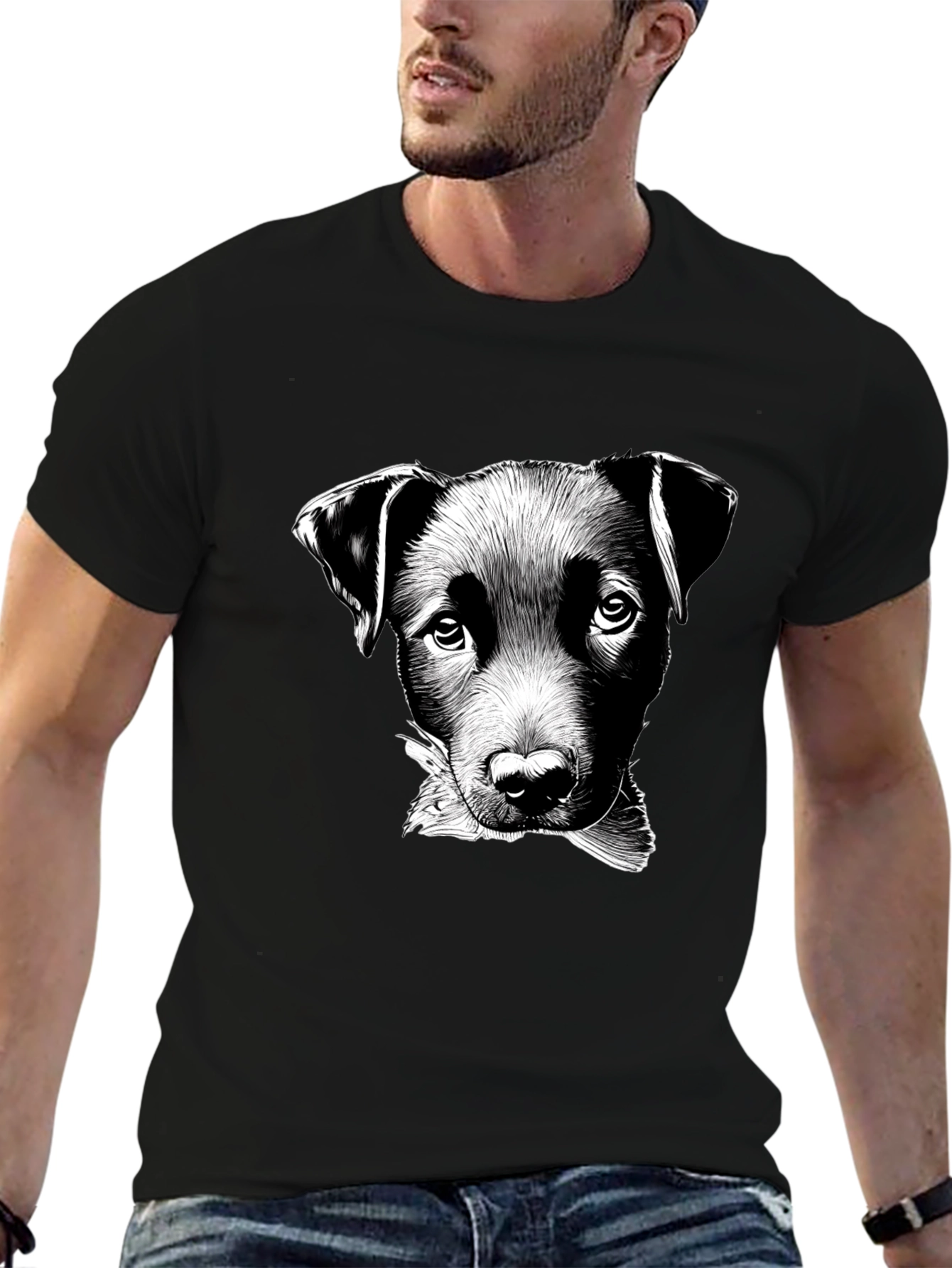 Dog Sketch Graphic Black T-Shirt
