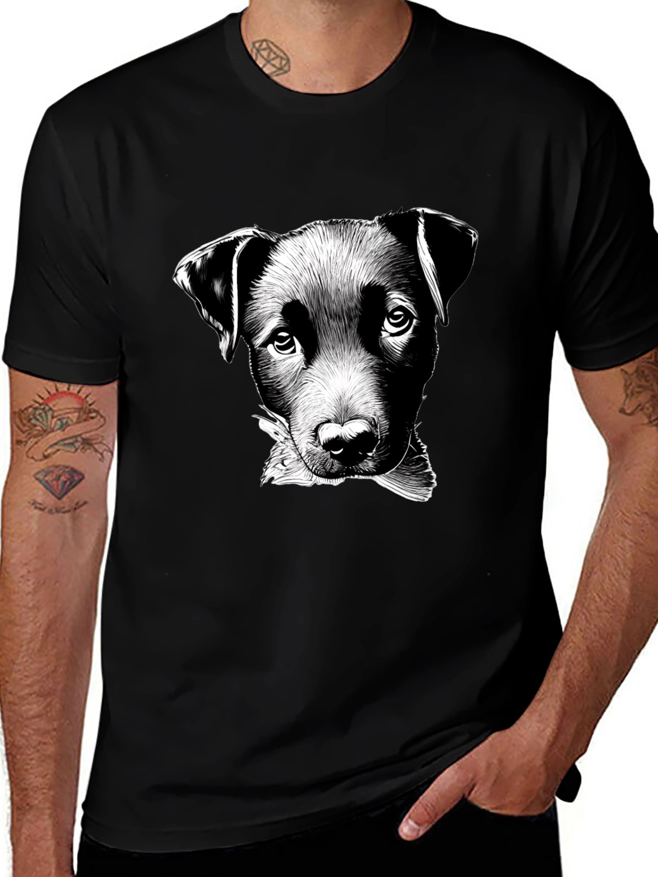 Dog Sketch Graphic Black T-Shirt