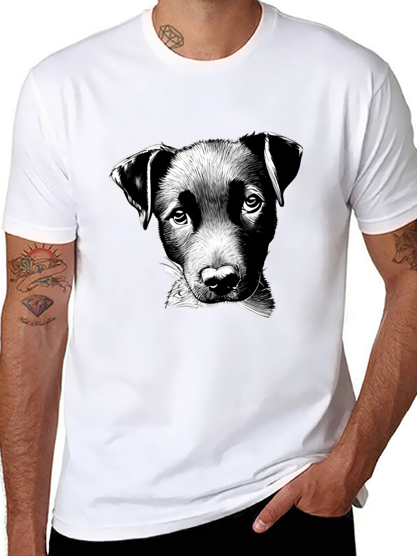 Dog Sketch Graphic Black T-Shirt