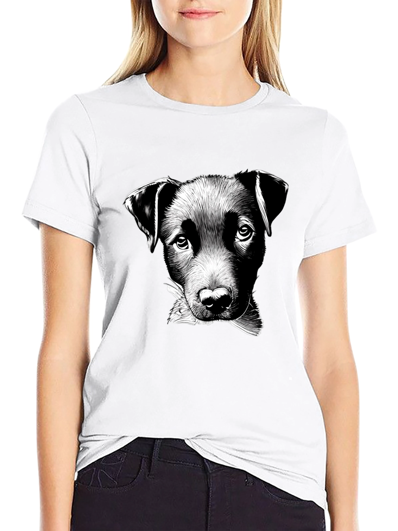 Dog Sketch Graphic Black T-Shirt