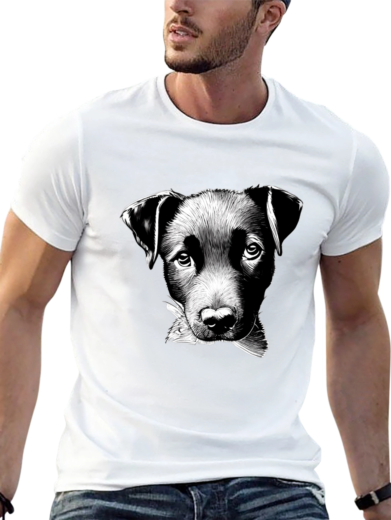 Dog Sketch Graphic Black T-Shirt