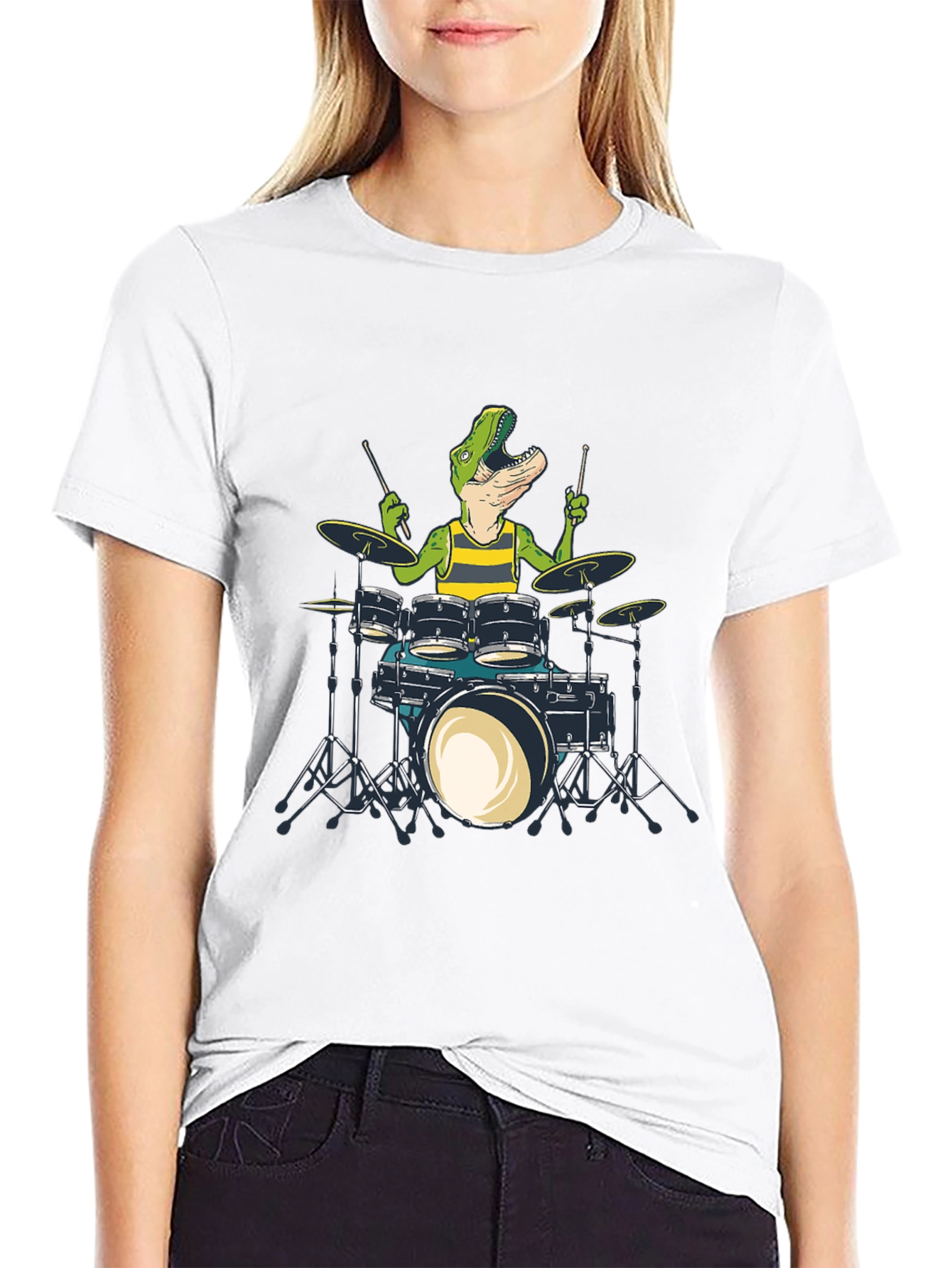 Dino Drummer Graphic Tee - Rock n Roar T-Shirt