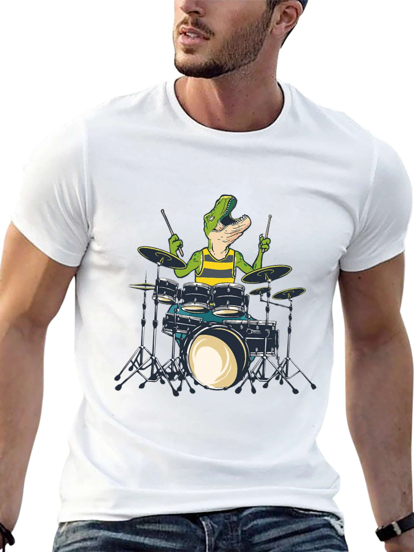 Dino Drummer Graphic Tee - Rock n Roar T-Shirt