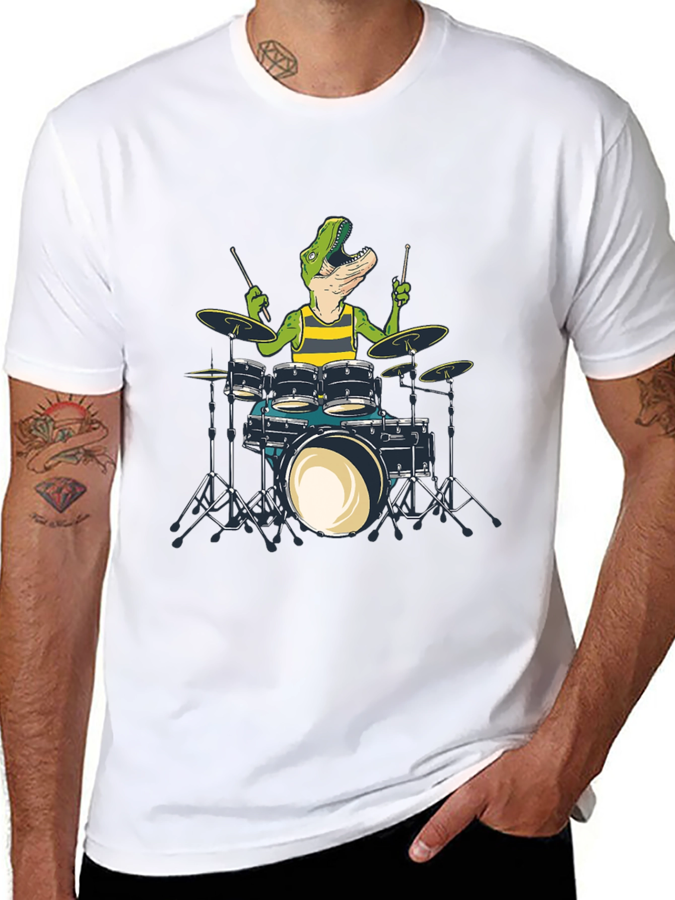 Dino Drummer Graphic Tee - Rock n Roar T-Shirt