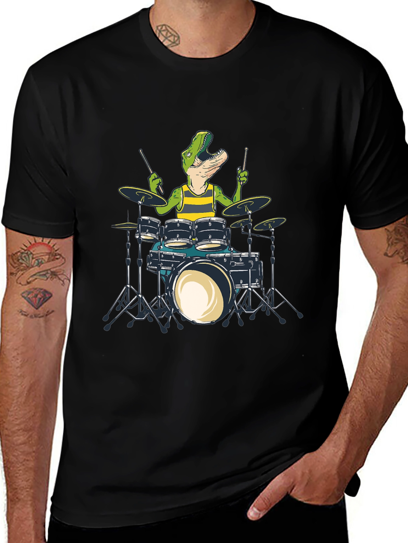 Dino Drummer Graphic Tee - Rock n Roar T-Shirt