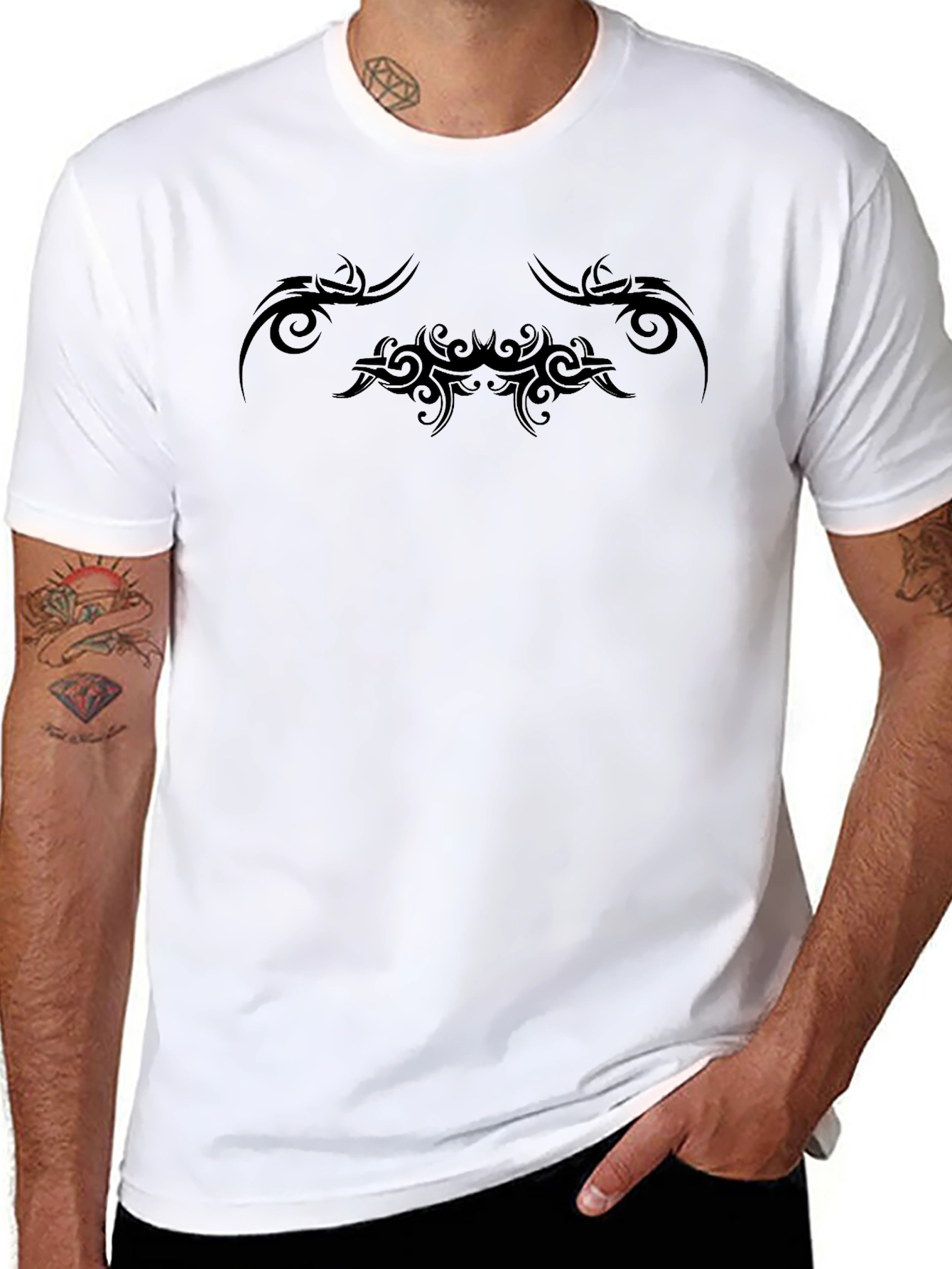 Tribal Tattoo Style Graphic Tee - Black
