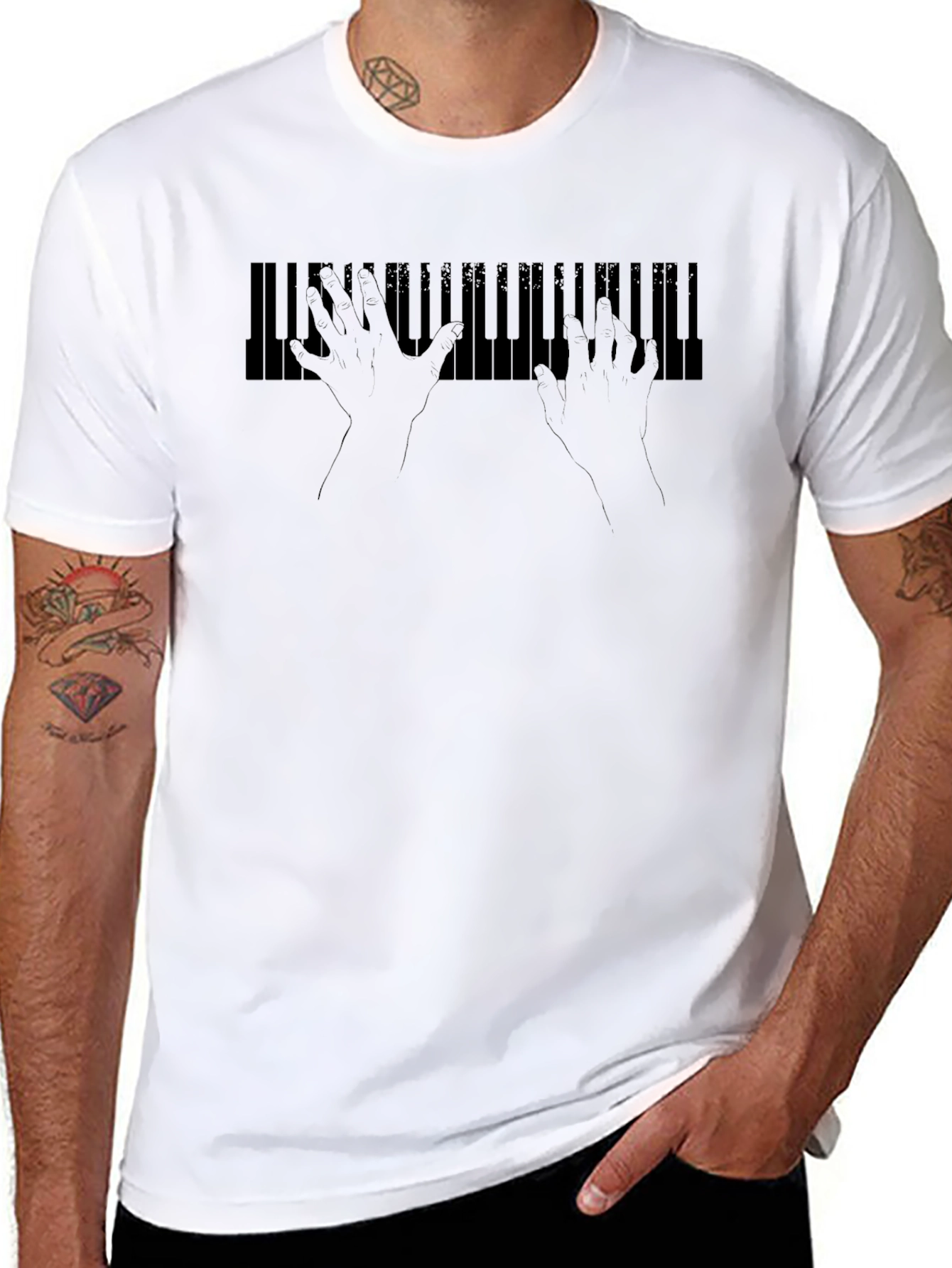 Piano Keys Hands Black Graphic Tee