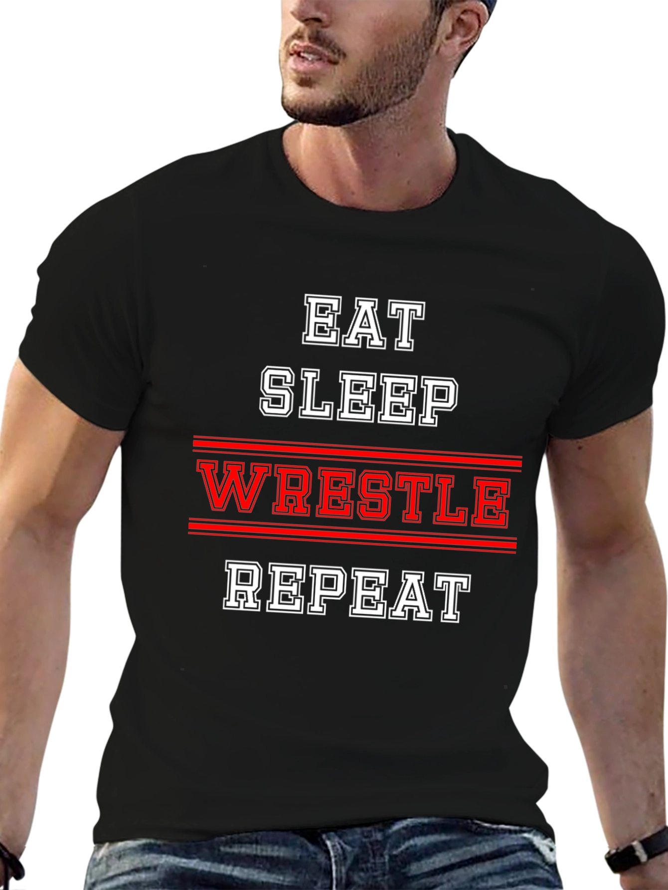 Eat Sleep Wrestle Repeat Black T-Shirt