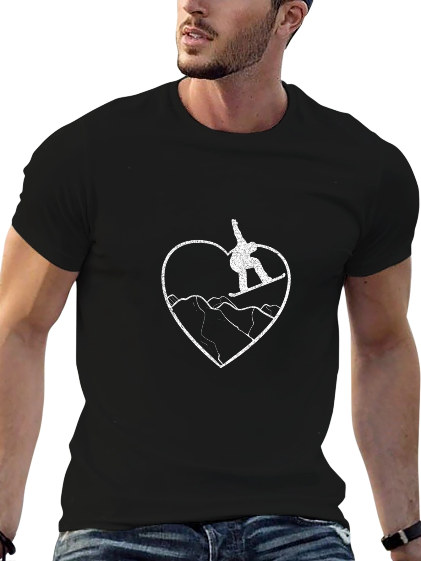 Snowboard Heart Tee - Black Graphic T-Shirt