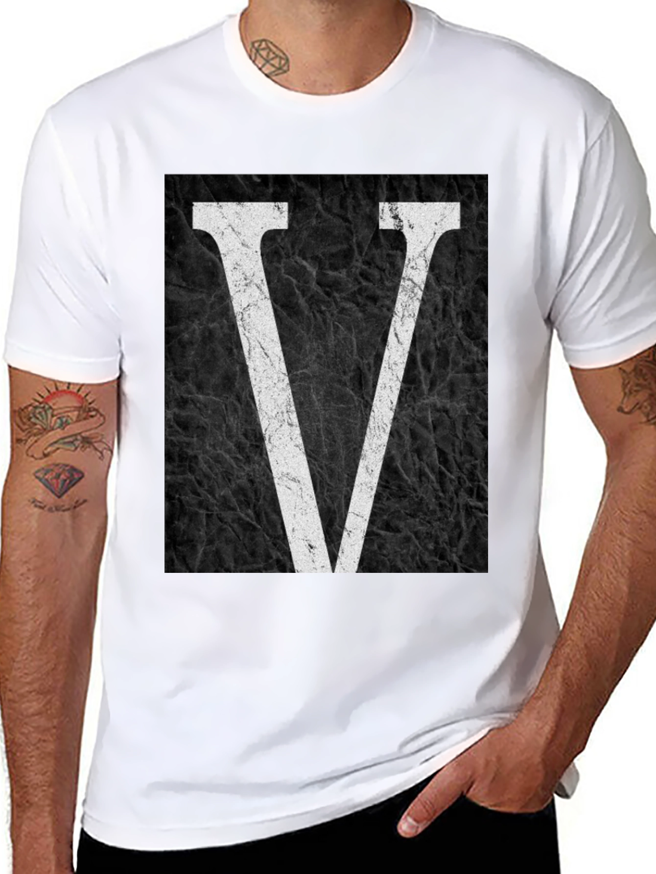 Black T-Shirt with White V Graphic