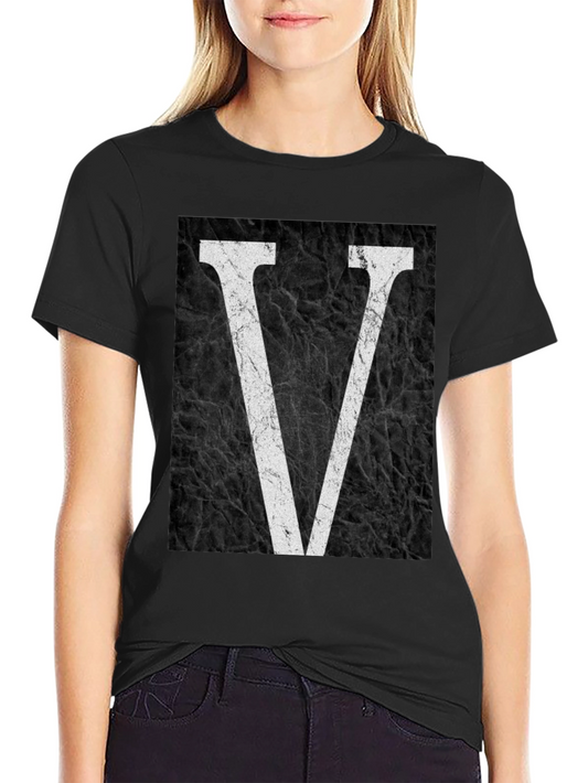 Black T-Shirt with White V Graphic
