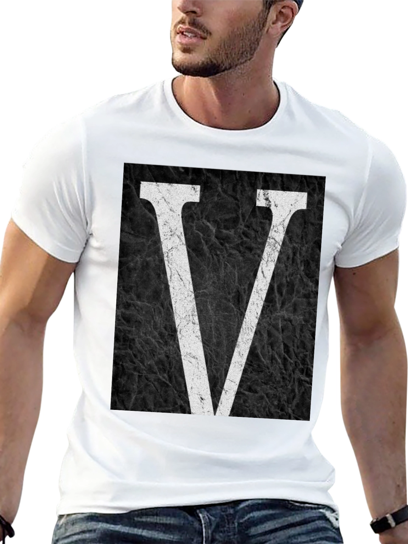 Black T-Shirt with White V Graphic