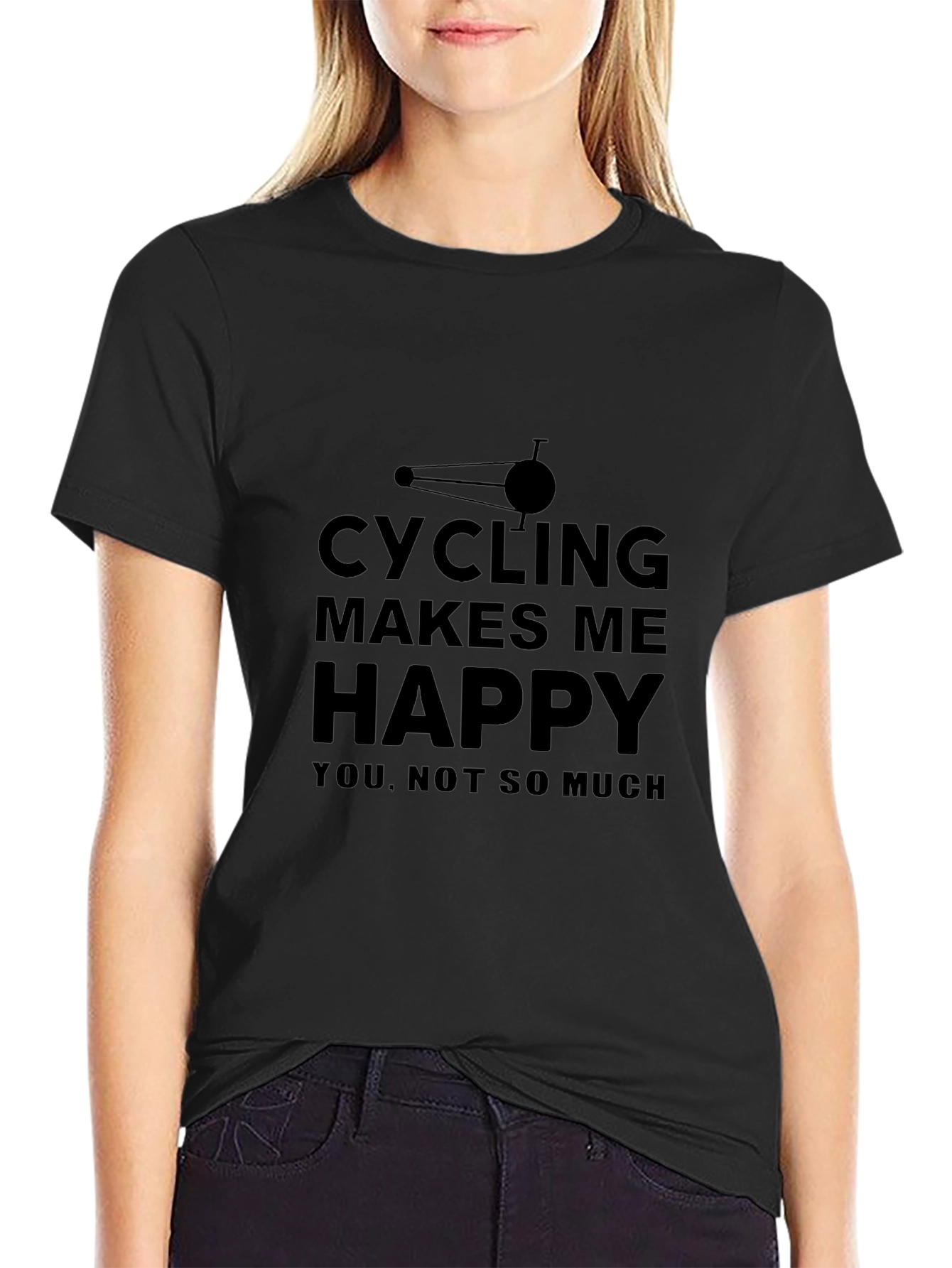 Cycling Makes Me Happy Black T-Shirt