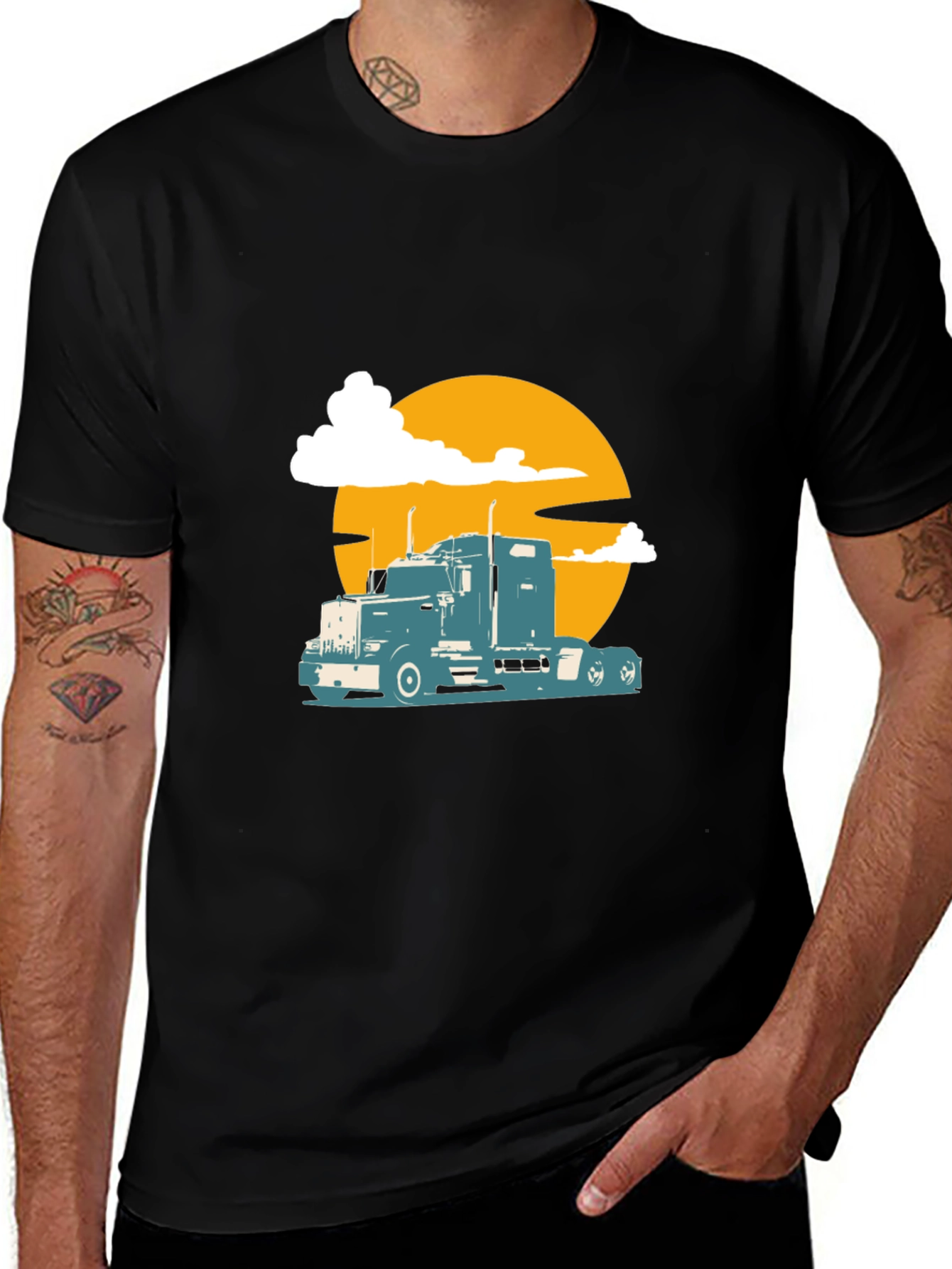 Trucker Sunset Tee - Black Graphic T-Shirt