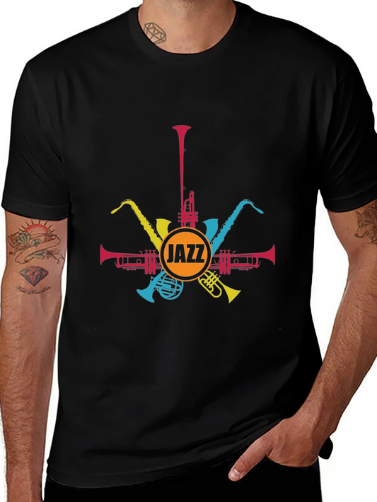 Jazz Music T-Shirt: Colorful Instrument Design