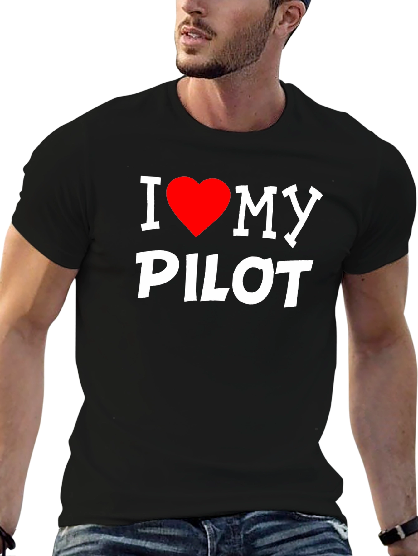 I Heart My Pilot Tee - Black Graphic T-Shirt