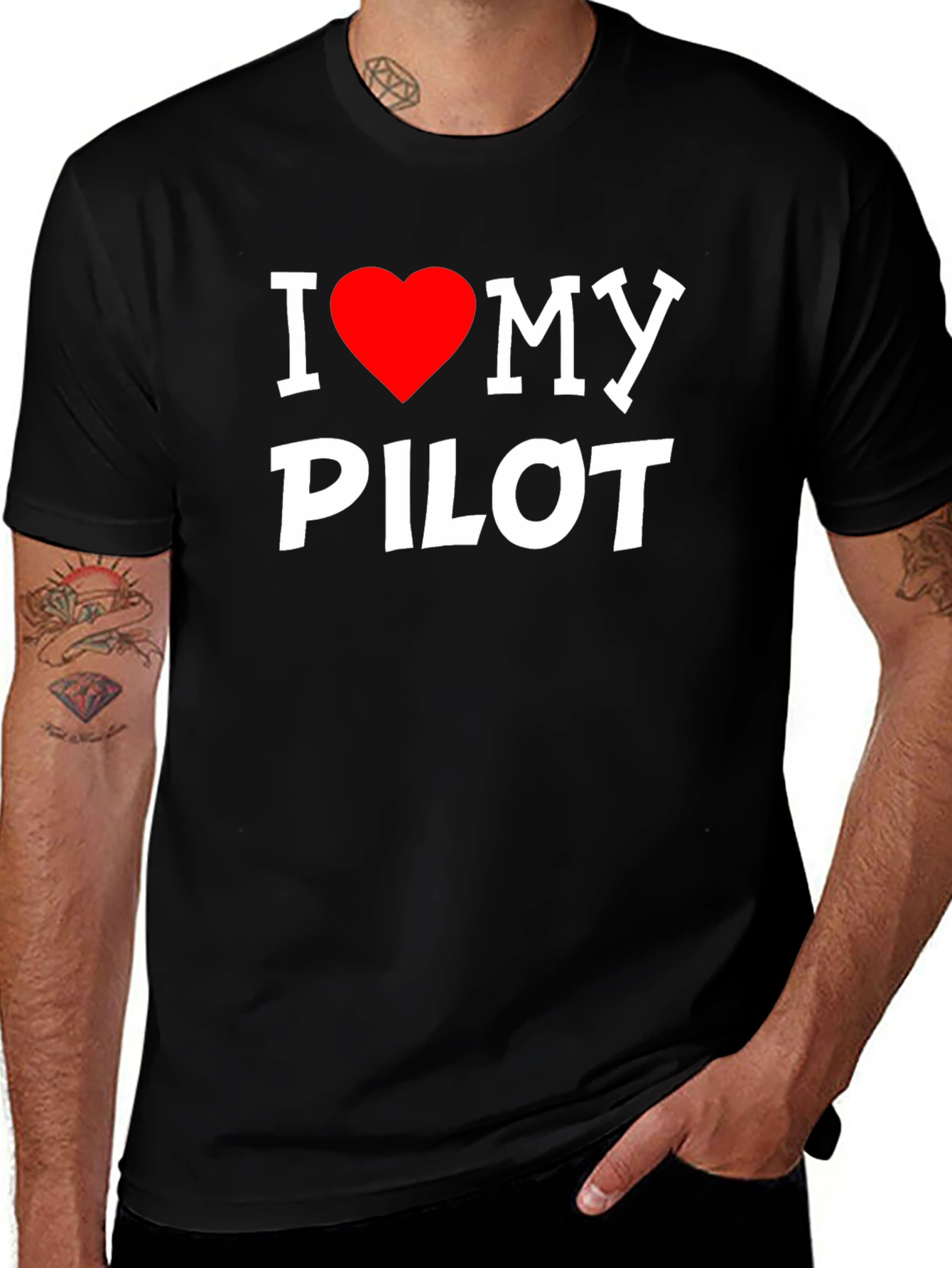 I Heart My Pilot Tee - Black Graphic T-Shirt