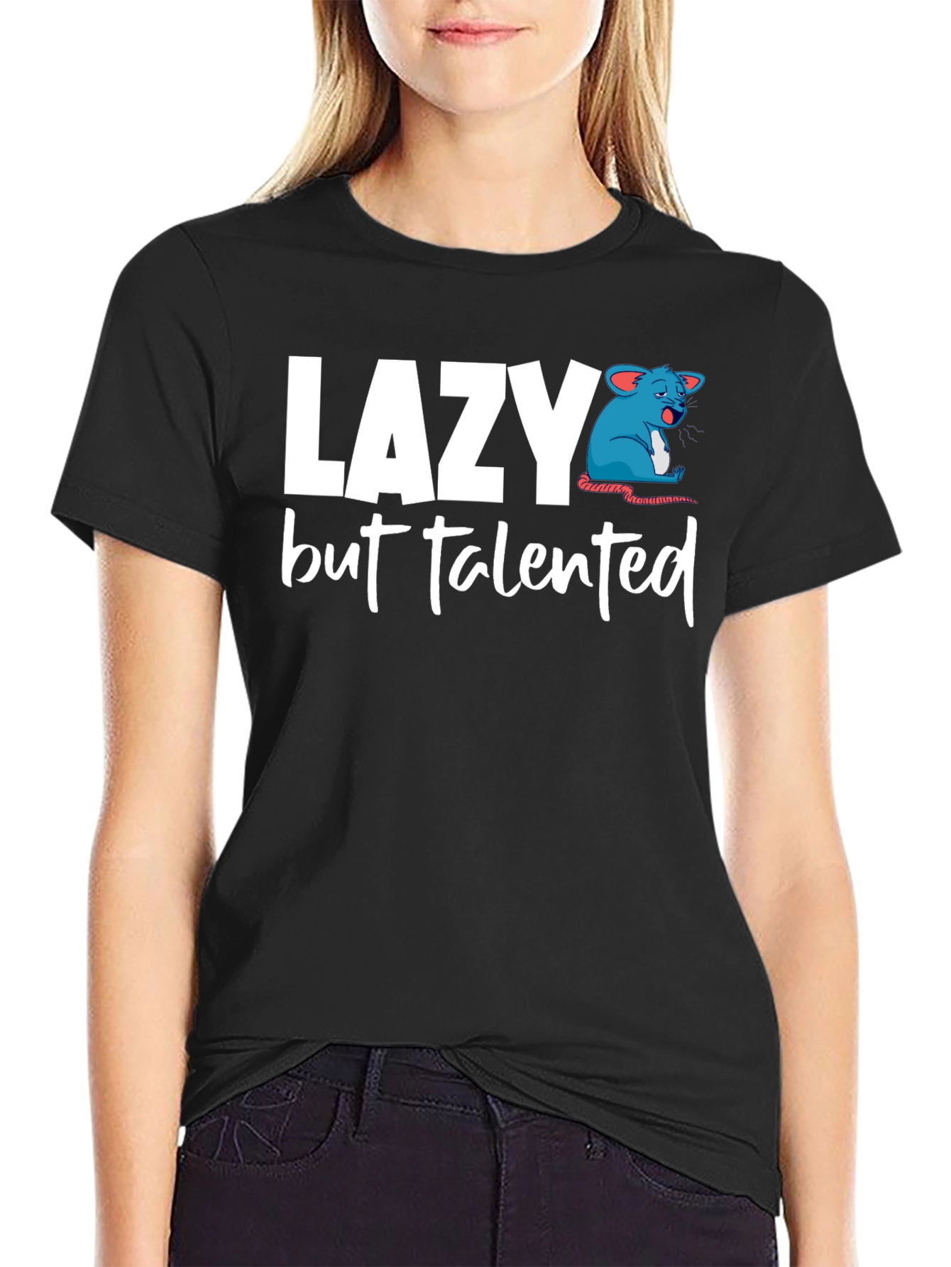 Lazy But Talented Mouse Graphic T-Shirt