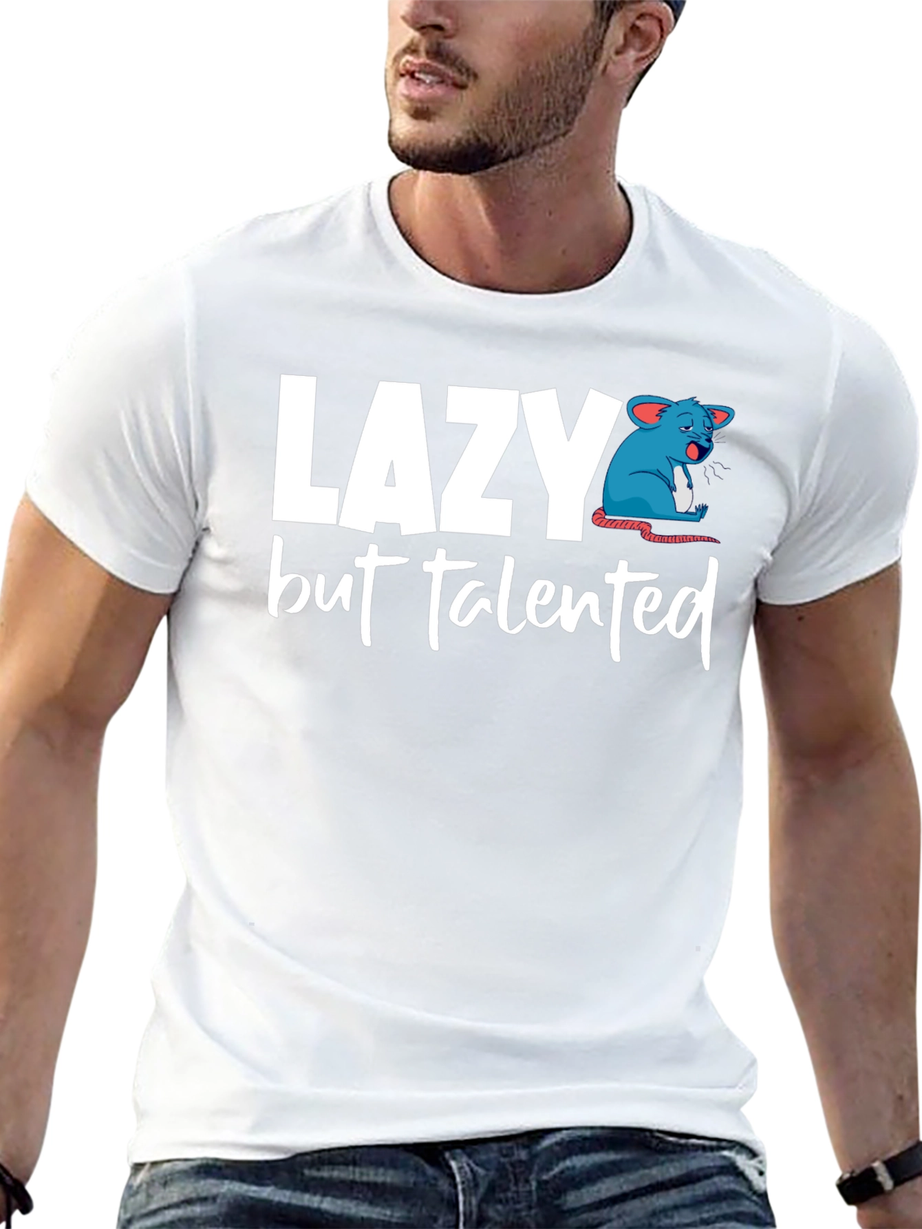 Lazy But Talented Mouse Graphic T-Shirt