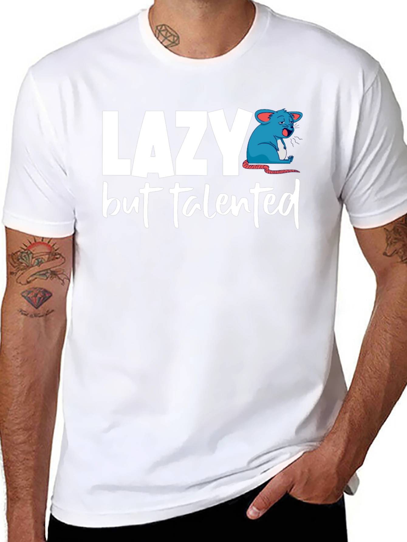Lazy But Talented Mouse Graphic T-Shirt