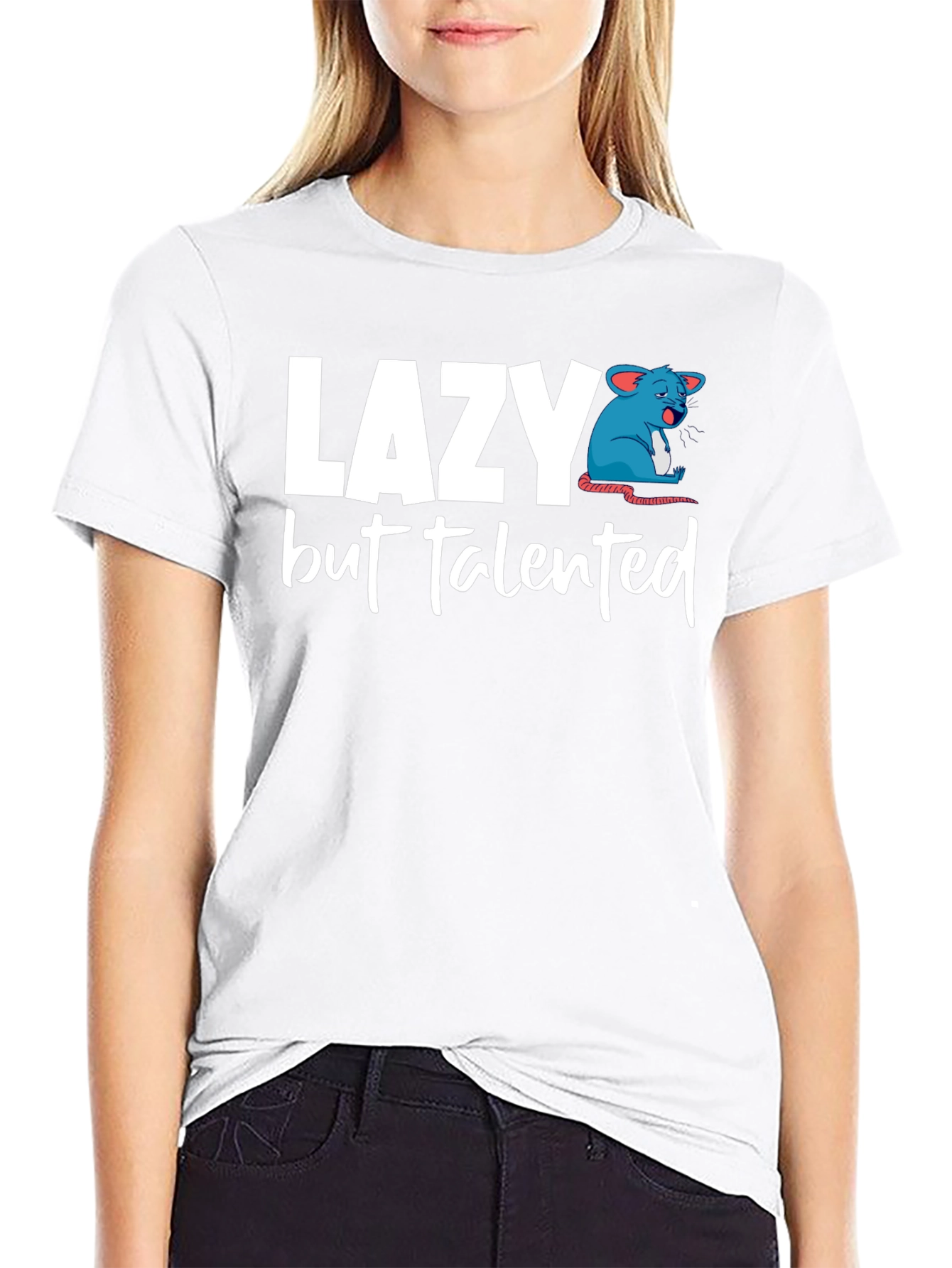 Lazy But Talented Mouse Graphic T-Shirt