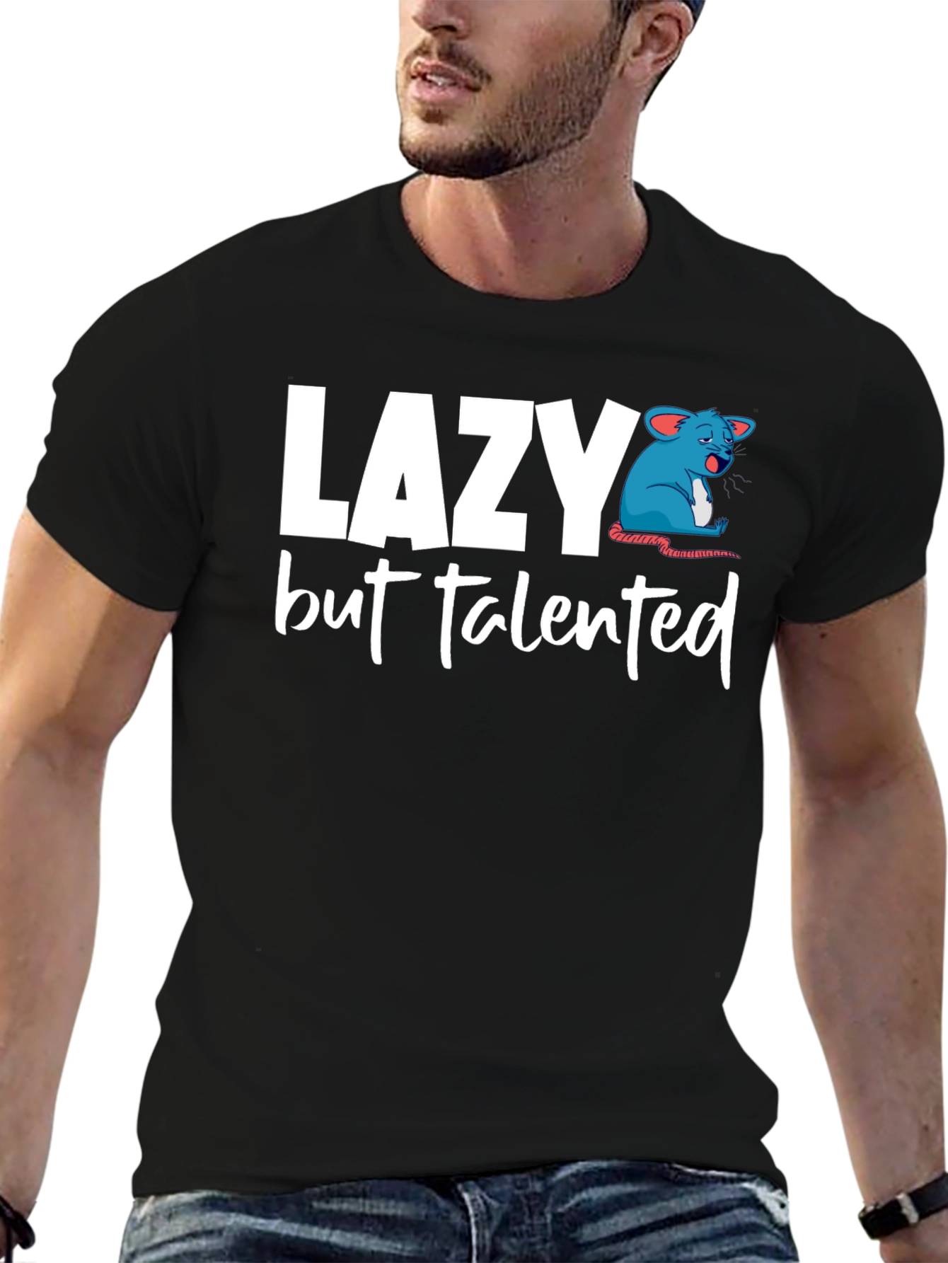 Lazy But Talented Mouse Graphic T-Shirt