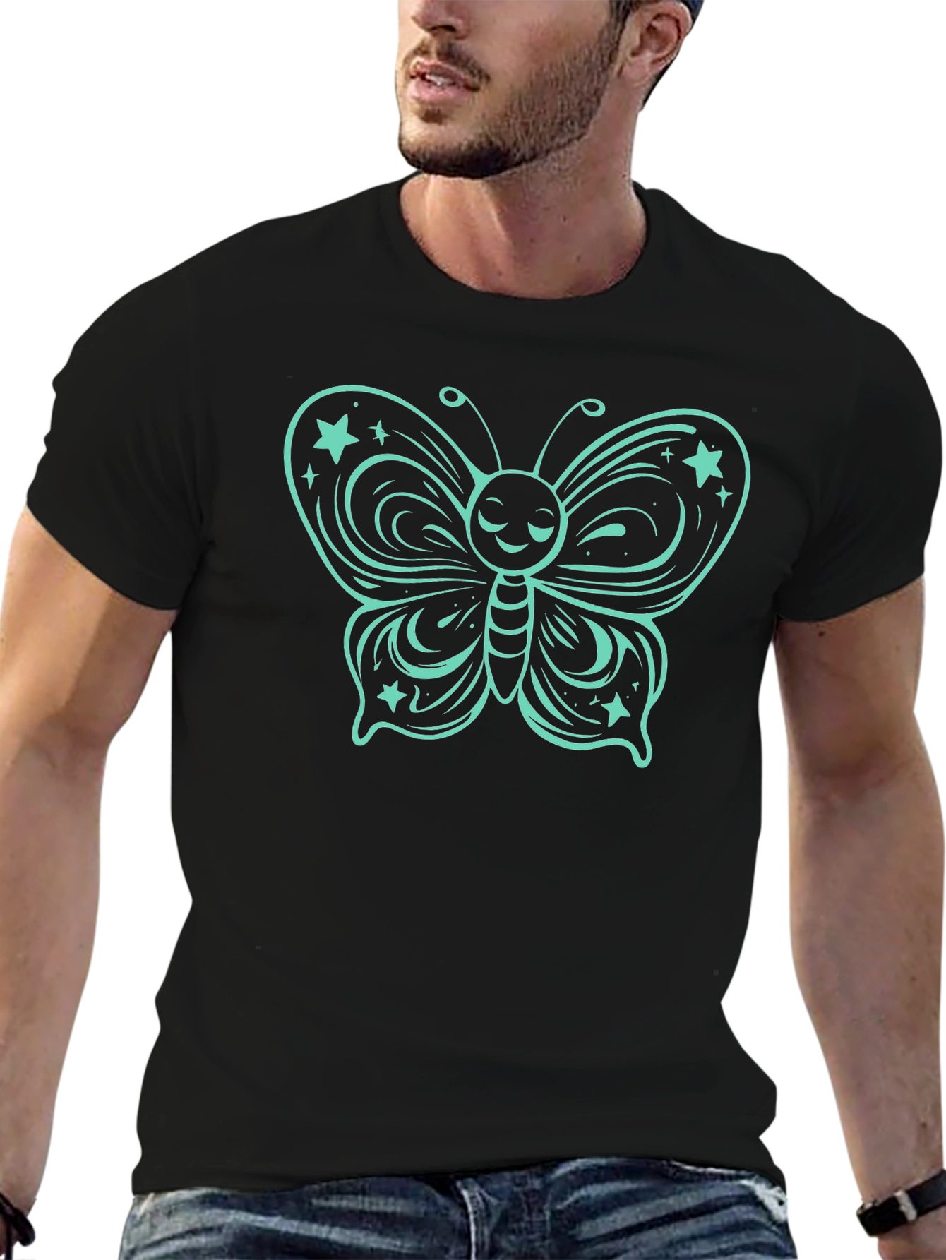 Butterfly Graphic Tee - Black Cotton T-Shirt